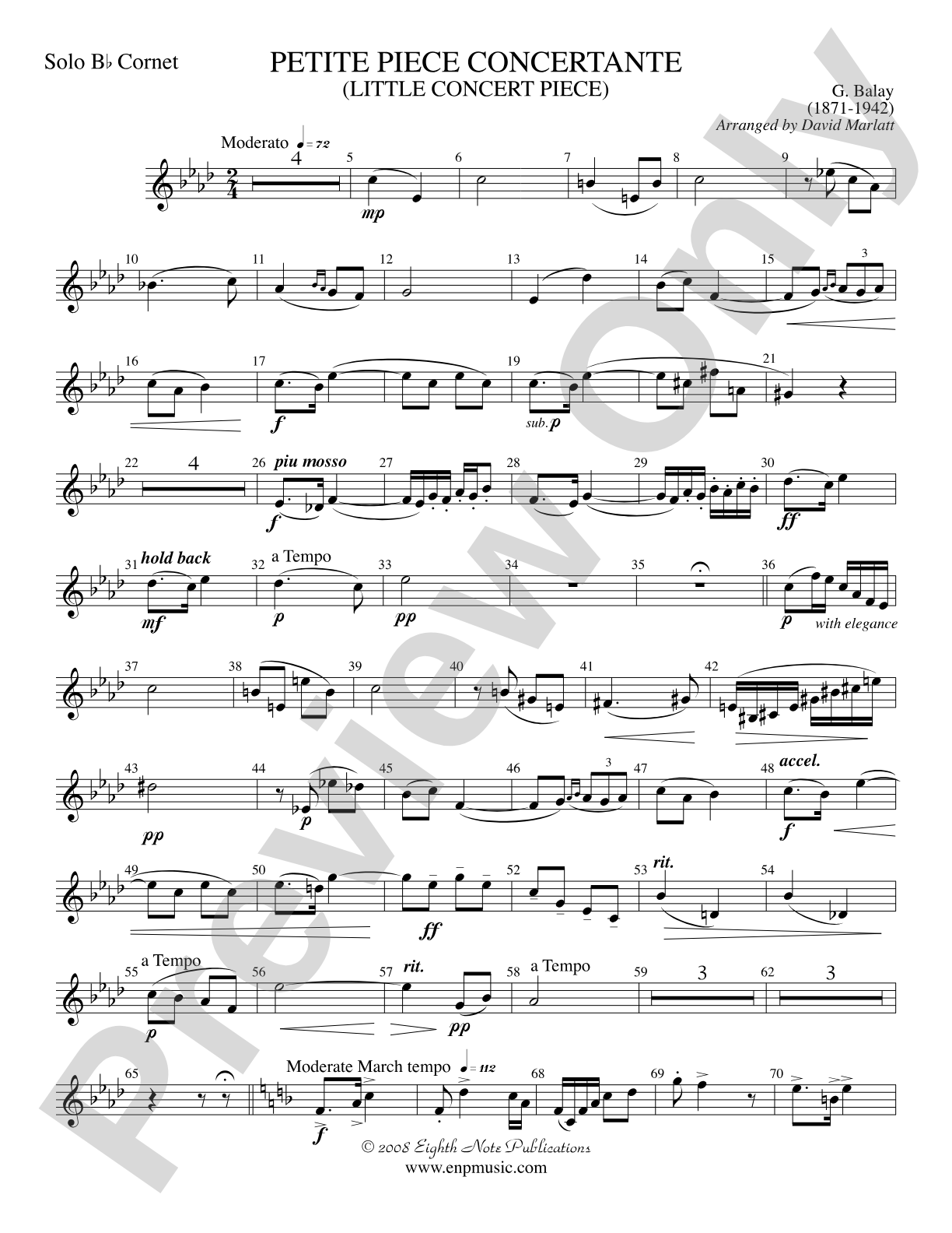 Petite Piece Concertante (Little Concert Piece) (Solo Cornet and Concert Band): Solo B-flat Cornet