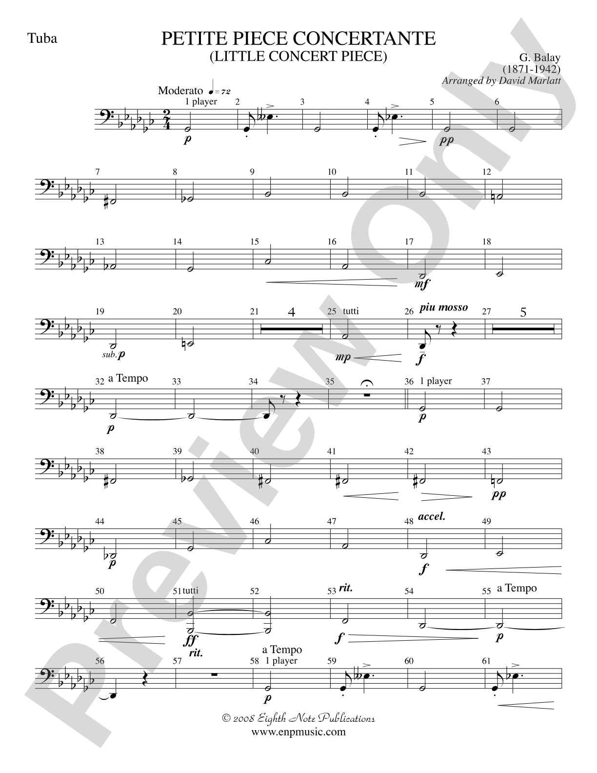 Petite Piece Concertante (Little Concert Piece) (Solo Cornet and Concert Band): Tuba
