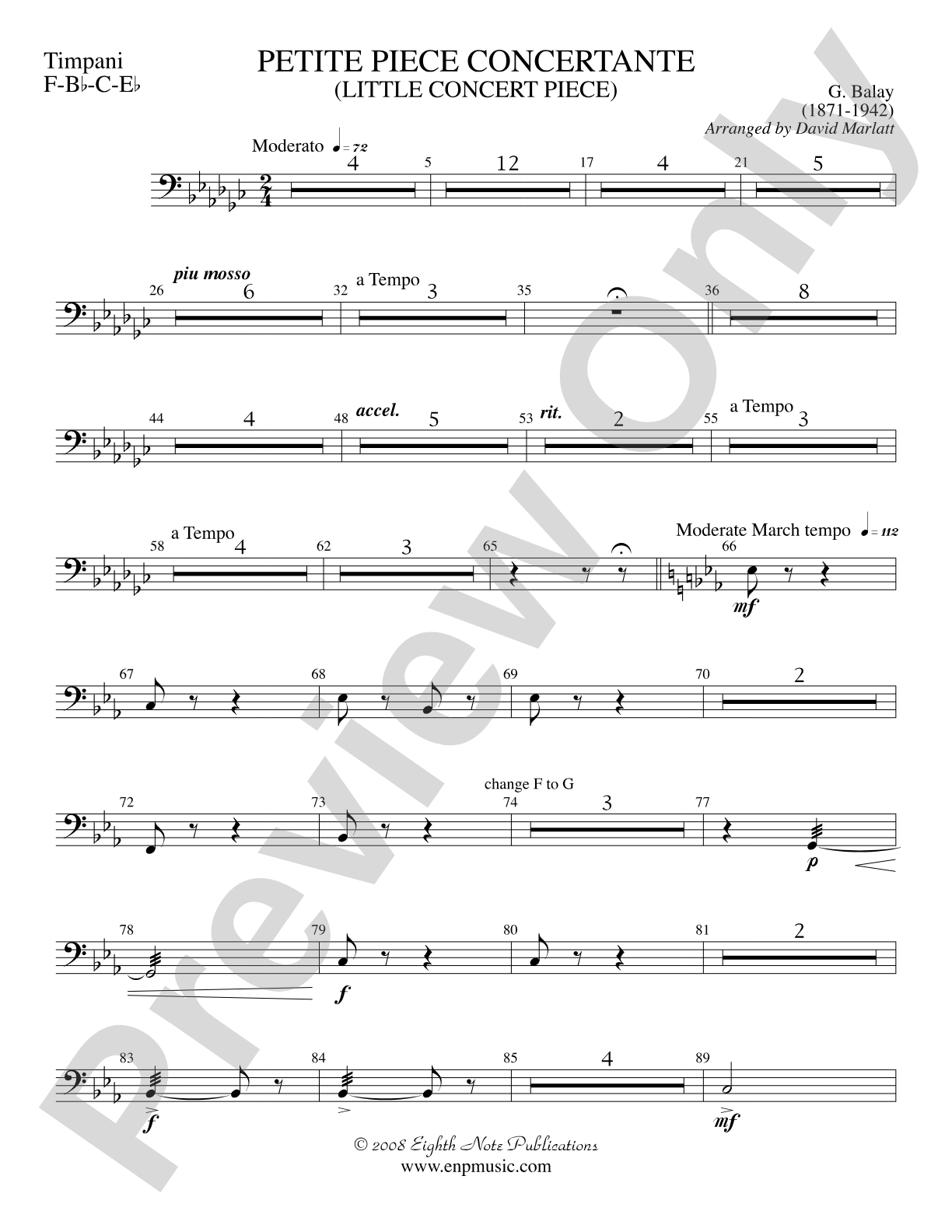Petite Piece Concertante (Little Concert Piece) (Solo Cornet and Concert Band): Timpani
