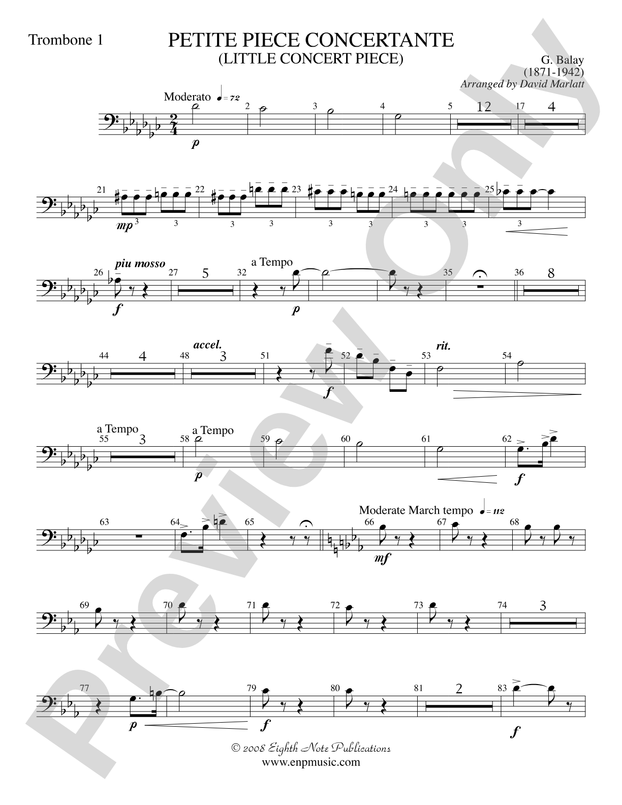 Petite Piece Concertante (Little Concert Piece) (Solo Cornet and Concert Band): 1st Trombone
