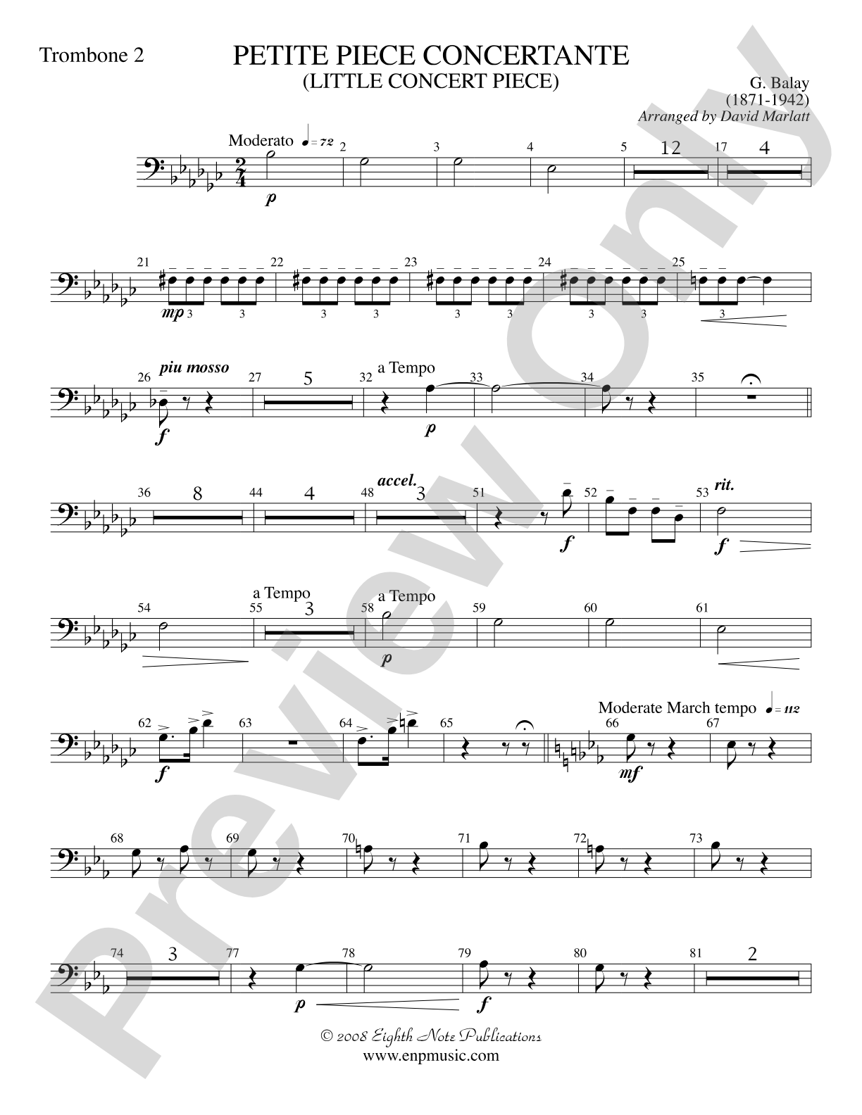 Petite Piece Concertante (Little Concert Piece) (Solo Cornet and Concert Band): 2nd Trombone