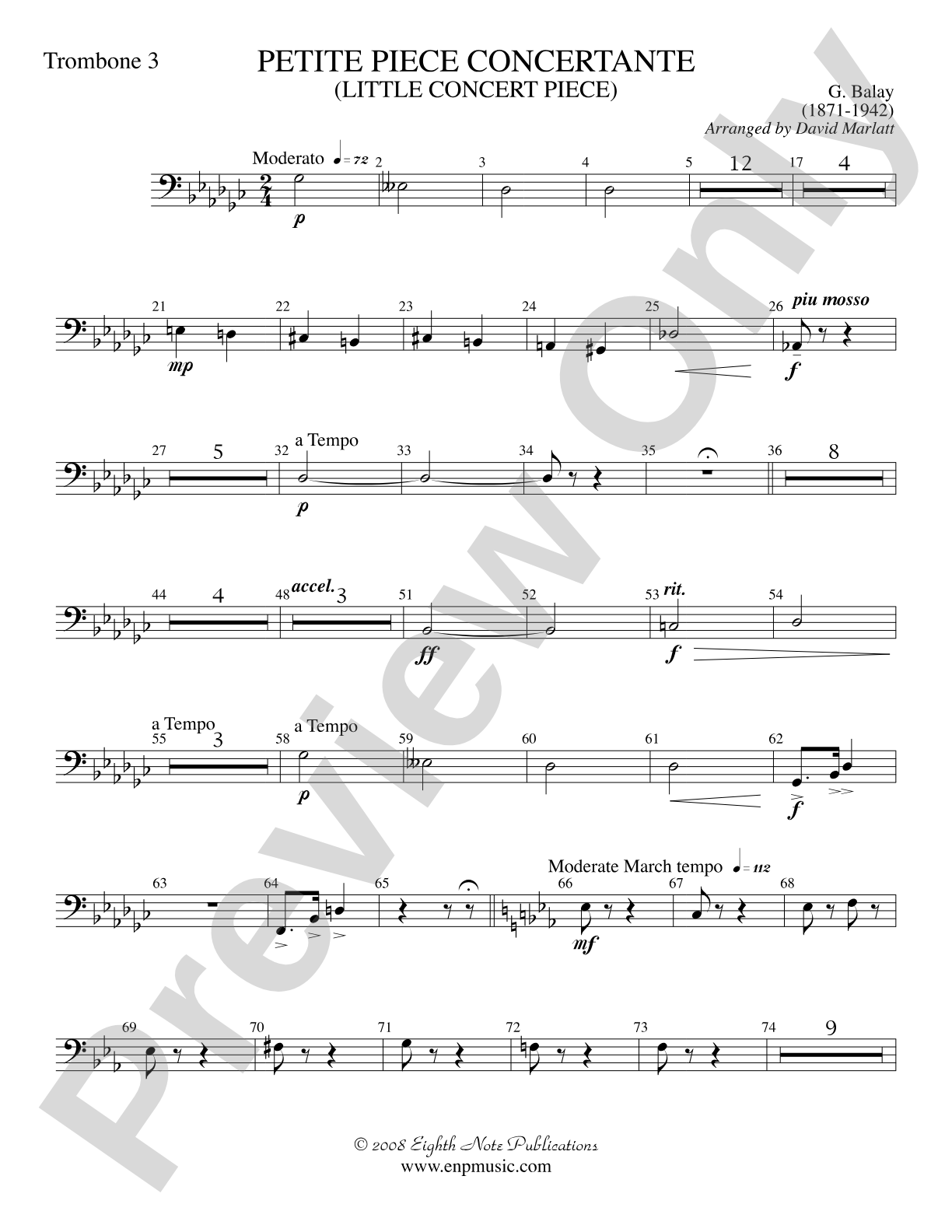Petite Piece Concertante (Little Concert Piece) (Solo Cornet and Concert Band): 3rd Trombone