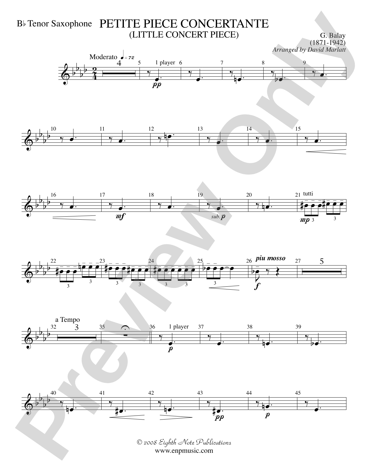 Petite Piece Concertante (Little Concert Piece) (Solo Cornet and Concert Band): B-flat Tenor Saxophone
