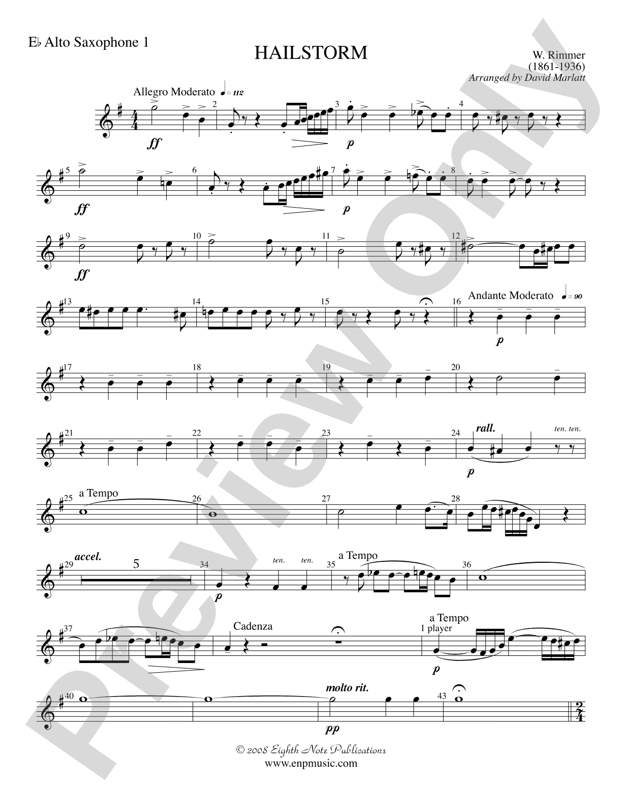 Hailstorm (Solo Cornet and Concert Band): E-flat Alto Saxophone