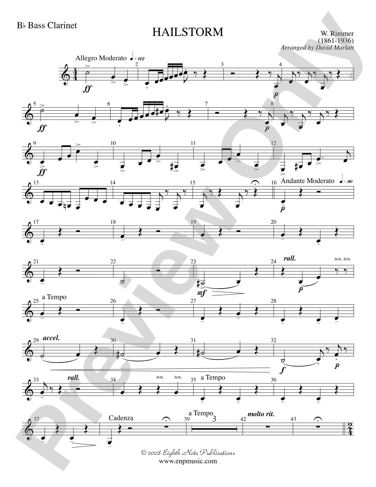 Hailstorm (Solo Cornet and Concert Band): B-flat Bass Clarinet