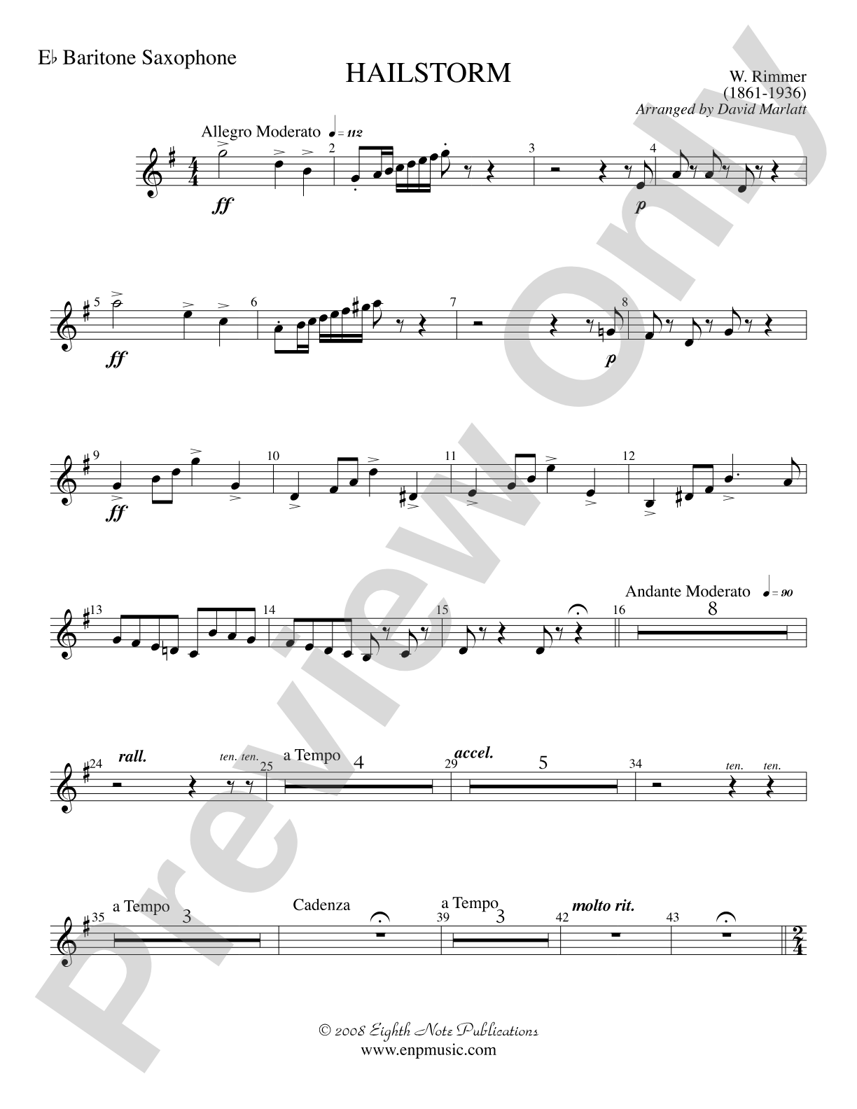 Hailstorm (Solo Cornet and Concert Band): E-flat Baritone Saxophone