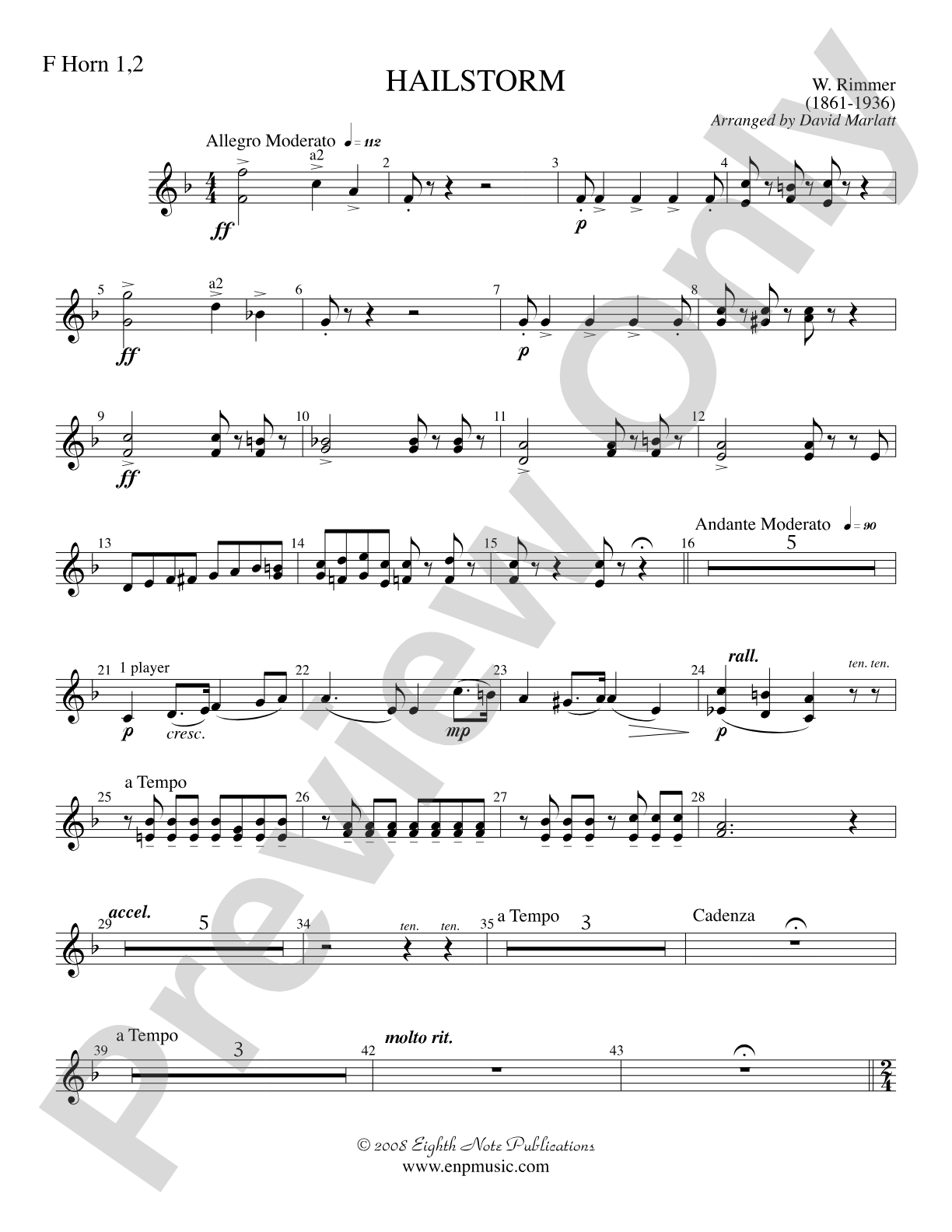 Hailstorm (Solo Cornet and Concert Band): 1st & 2nd F Horns