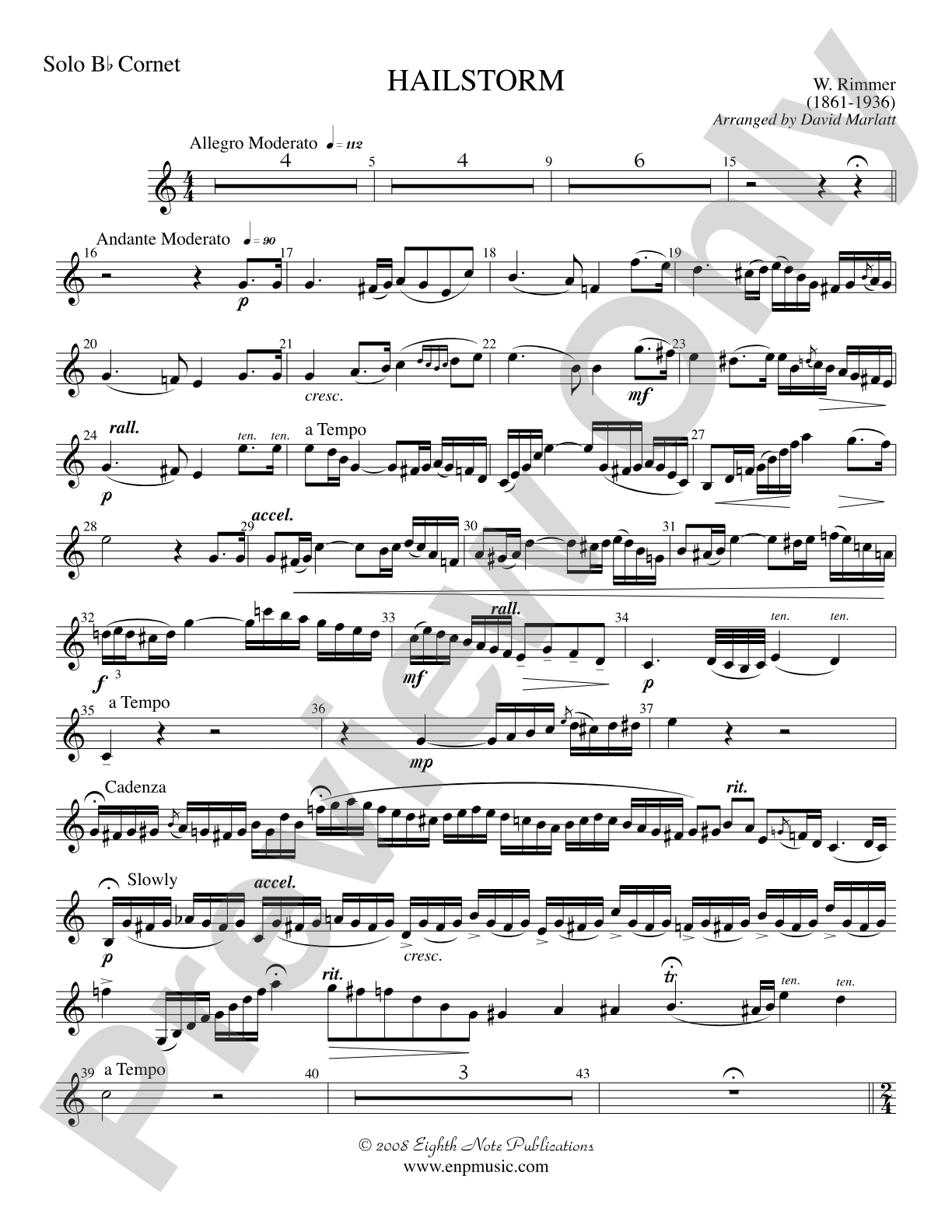 Hailstorm (Solo Cornet and Concert Band): Solo B-flat Cornet