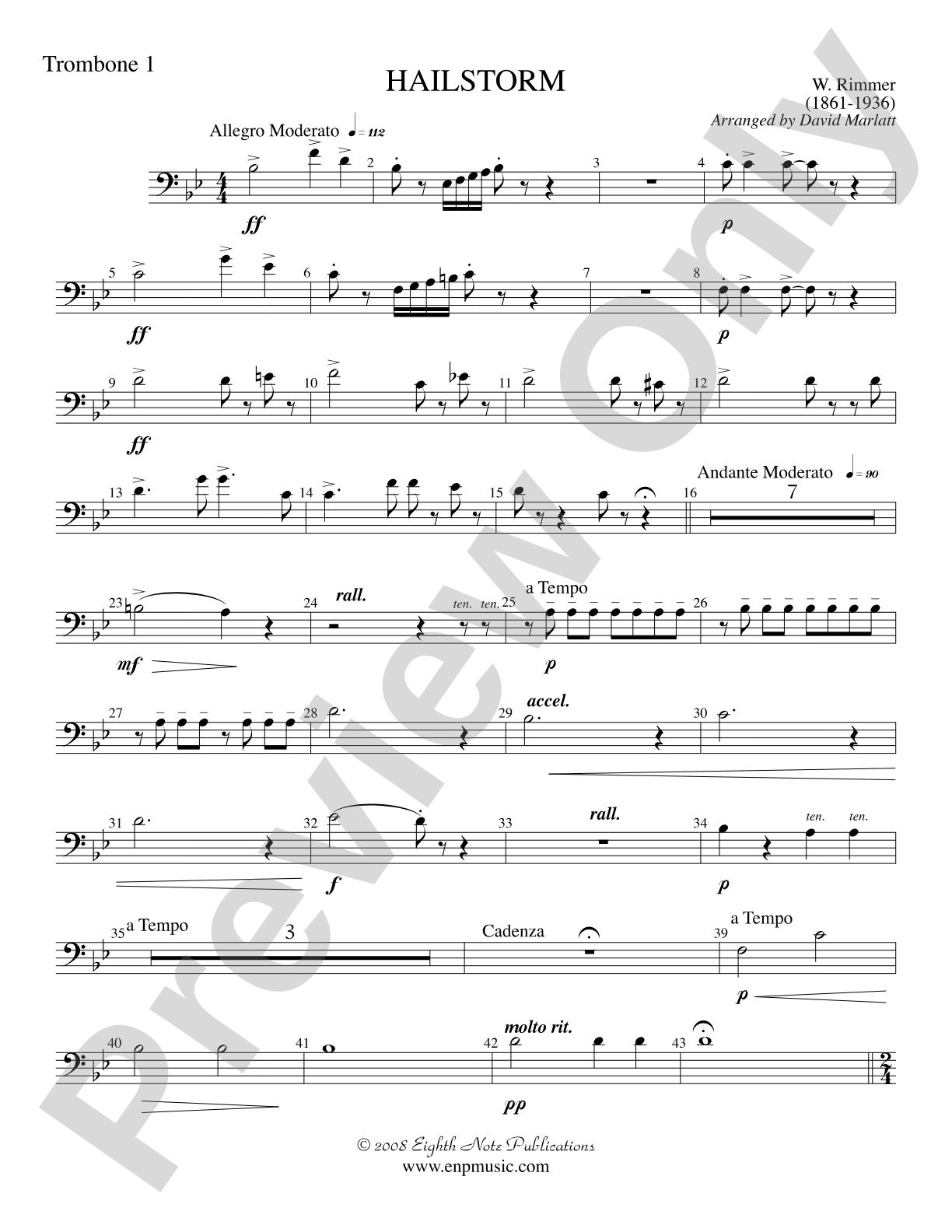 Hailstorm (Solo Cornet and Concert Band): 1st Trombone