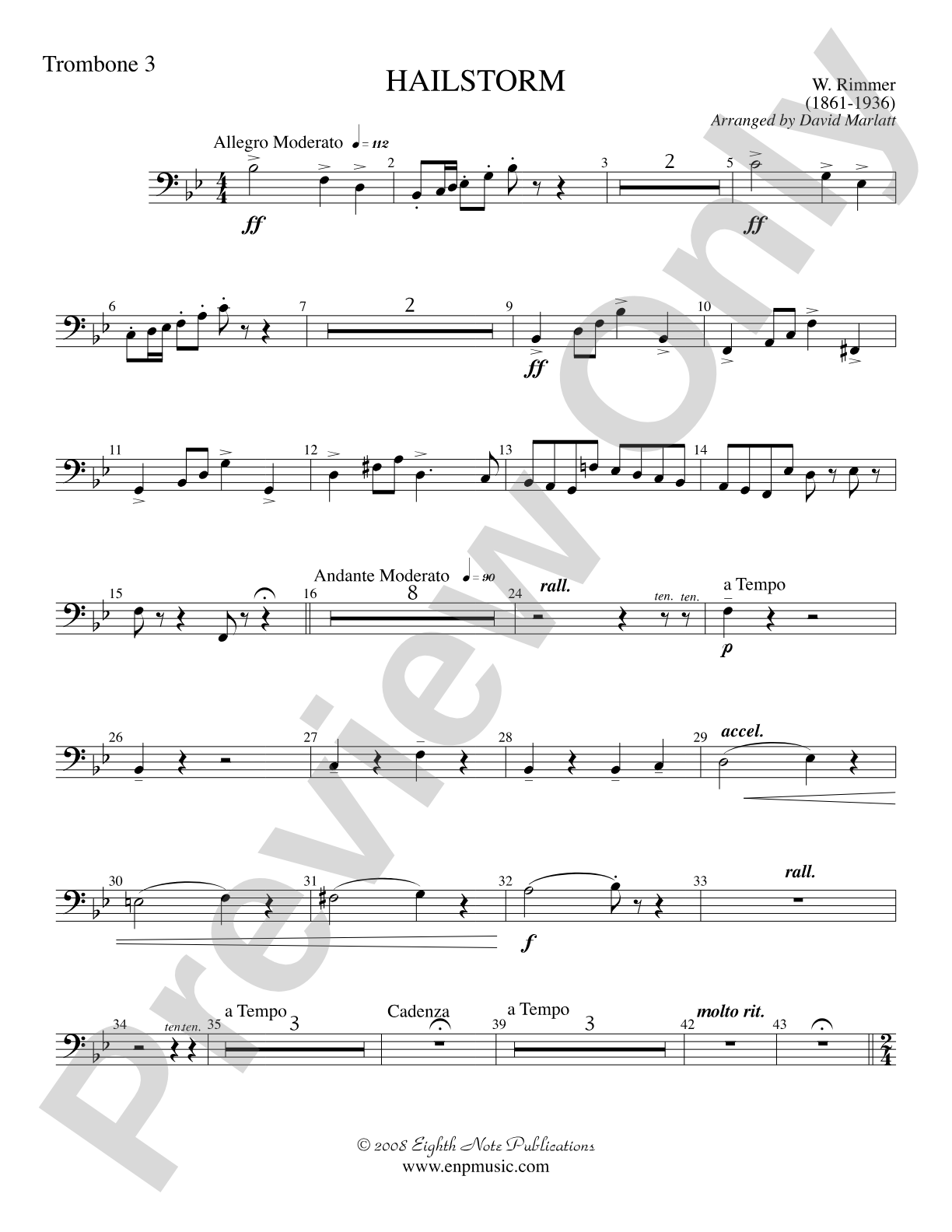 Hailstorm (Solo Cornet and Concert Band): 3rd Trombone