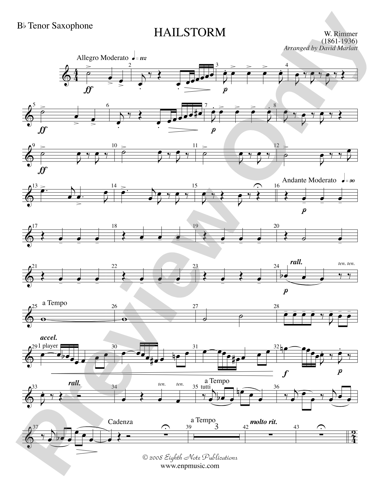 Hailstorm (Solo Cornet and Concert Band): B-flat Tenor Saxophone