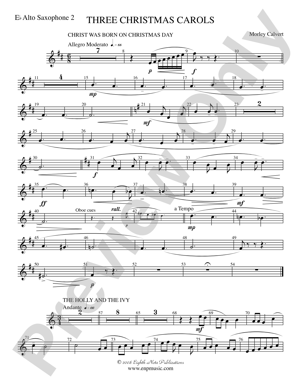 Three Christmas Carols: 2nd E-flat Alto Saxophone