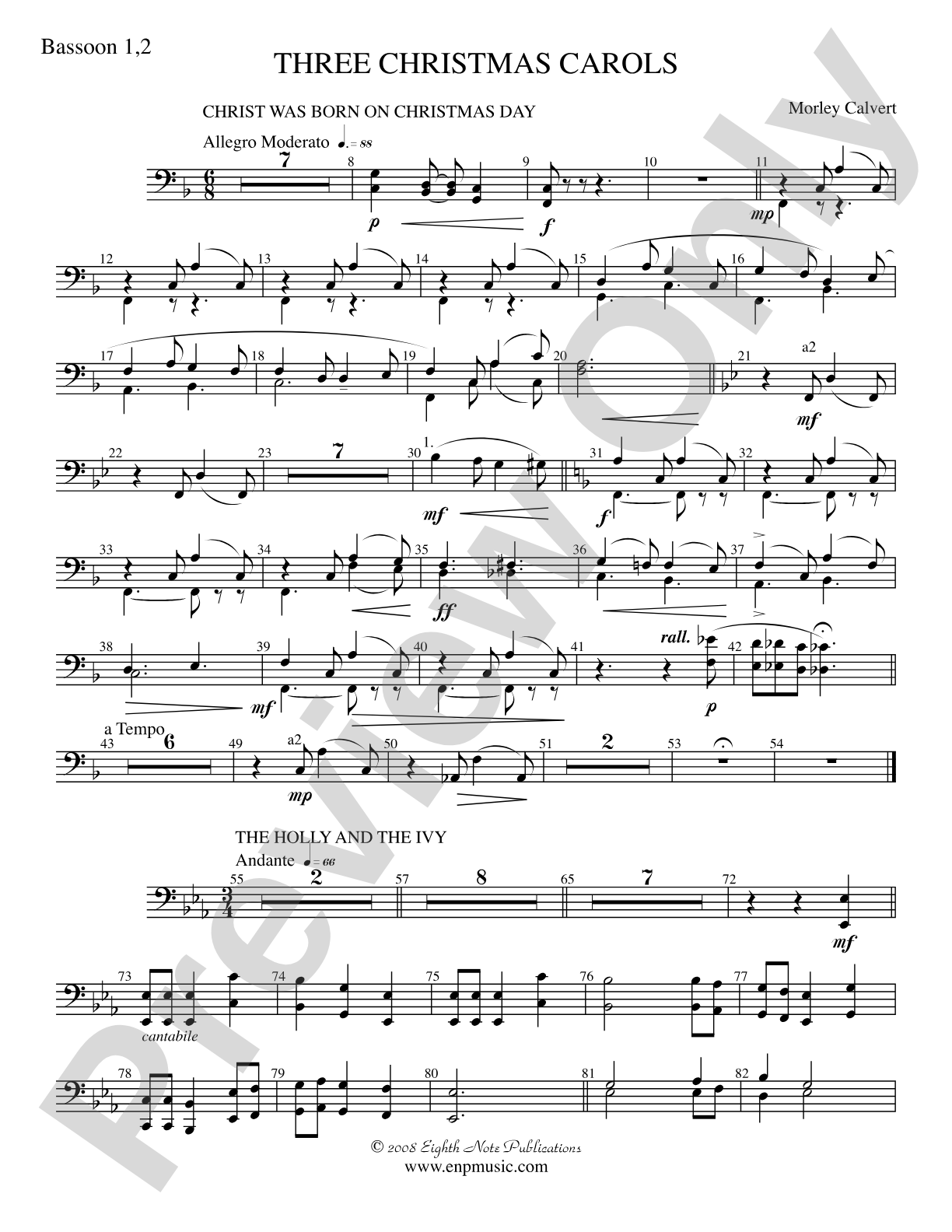 Three Christmas Carols: 1st & 2nd Bassoon