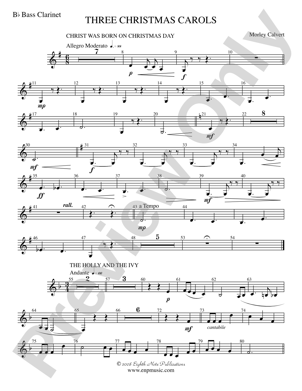 Three Christmas Carols: B-flat Bass Clarinet