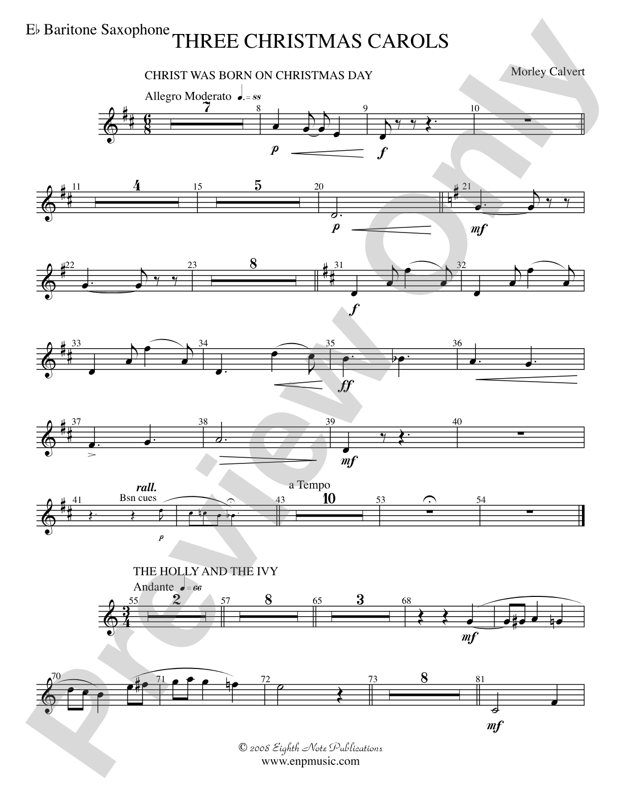Three Christmas Carols: E-flat Baritone Saxophone