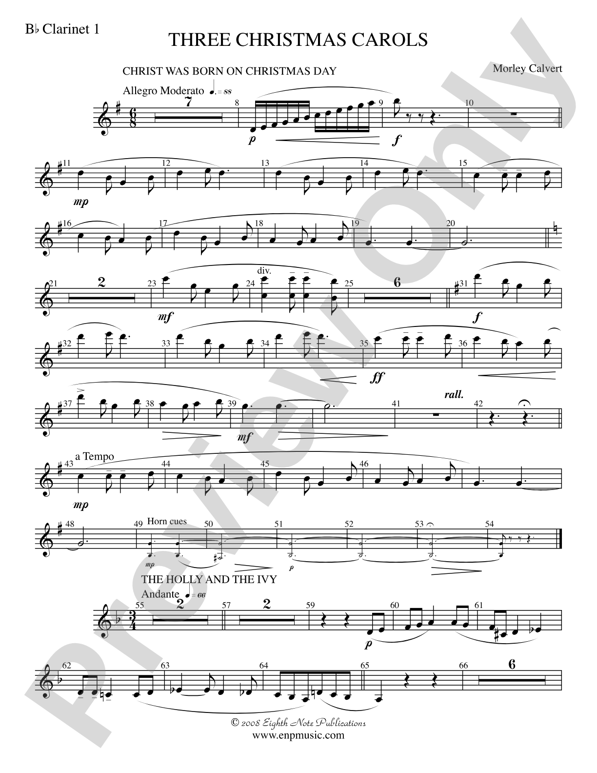 Three Christmas Carols: 1st B-flat Clarinet