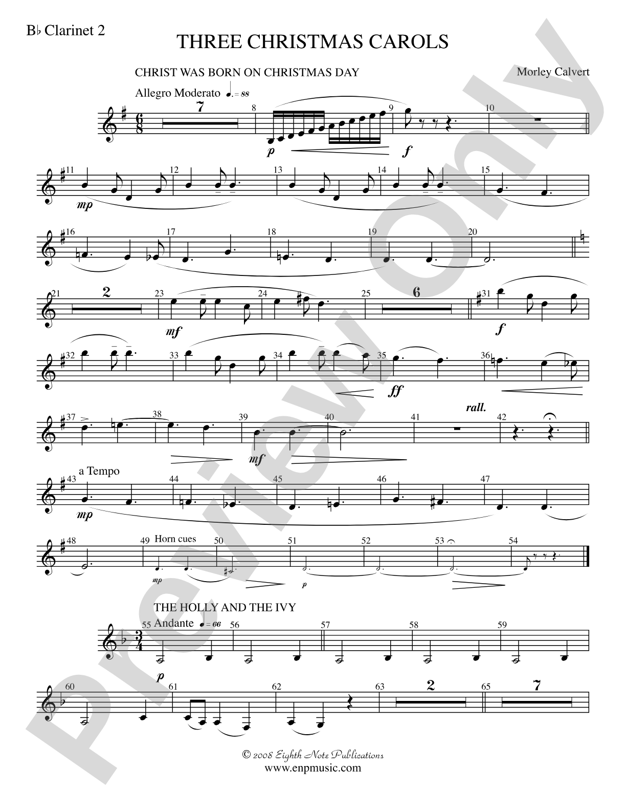 Three Christmas Carols: 2nd B-flat Clarinet