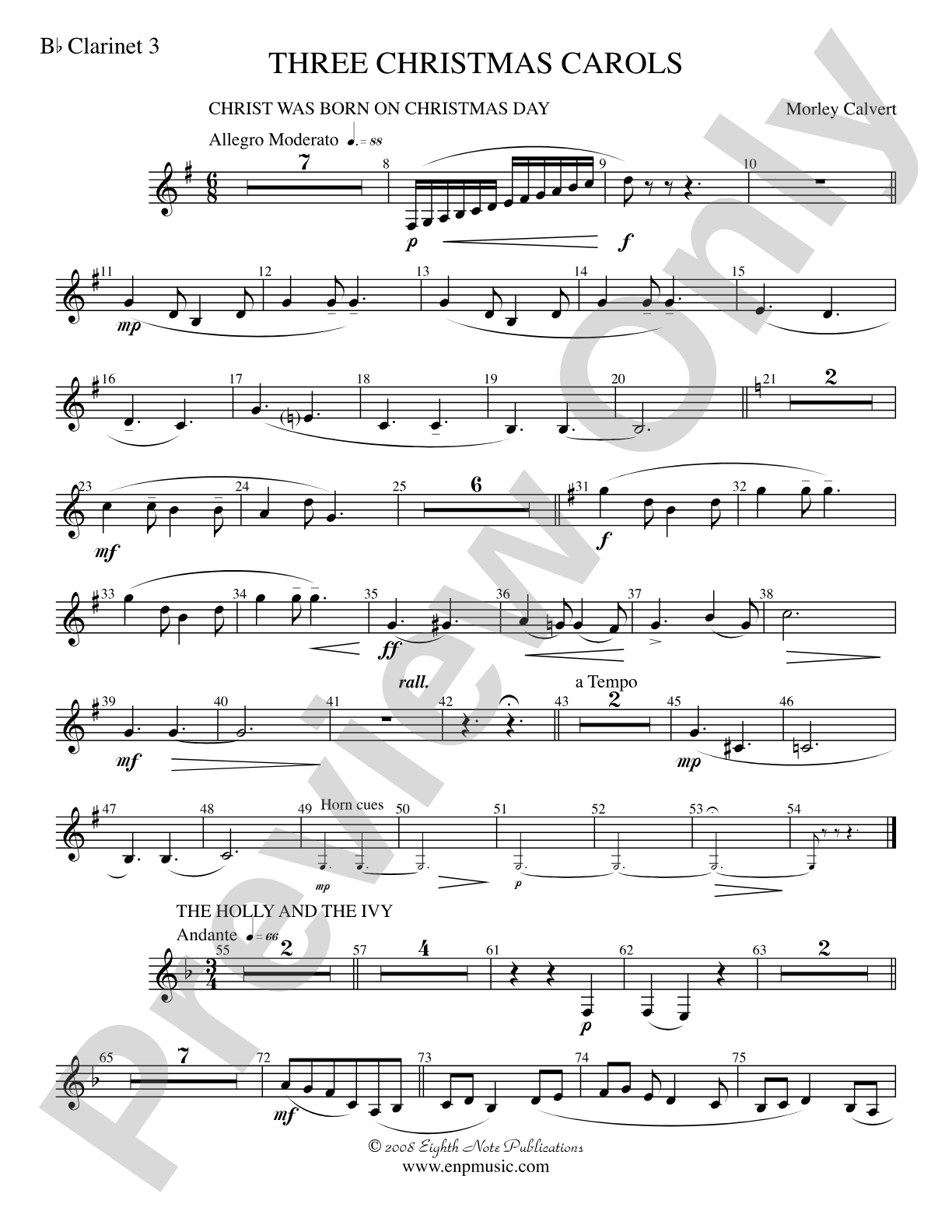 Three Christmas Carols: 3rd B-flat Clarinet