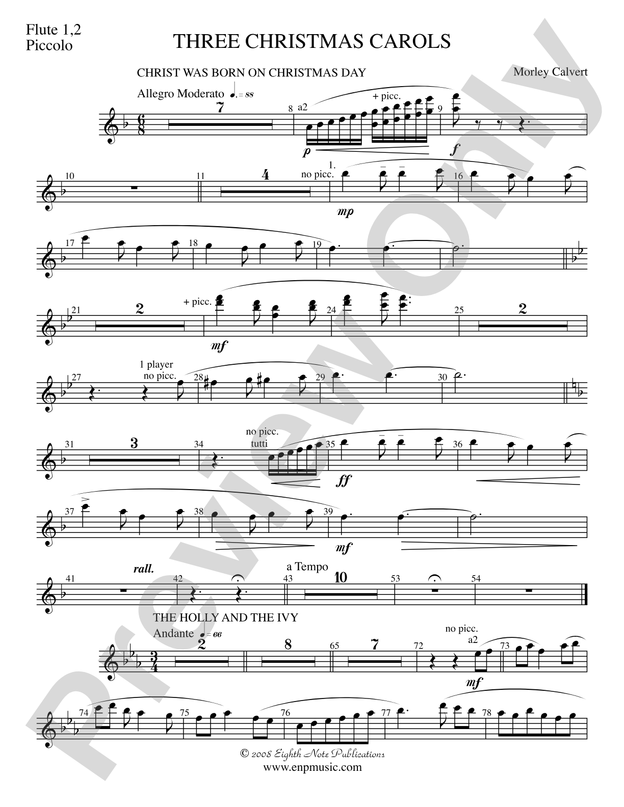 Three Christmas Carols: 1st & 2nd Flute