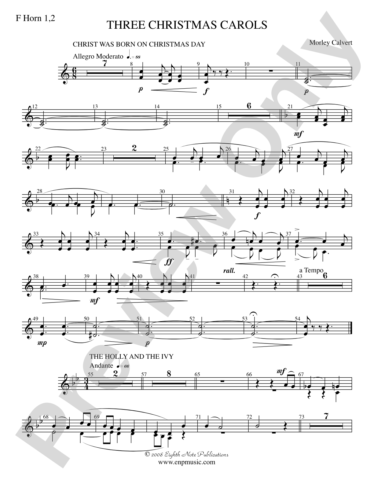 Three Christmas Carols: 1st & 2nd F Horns