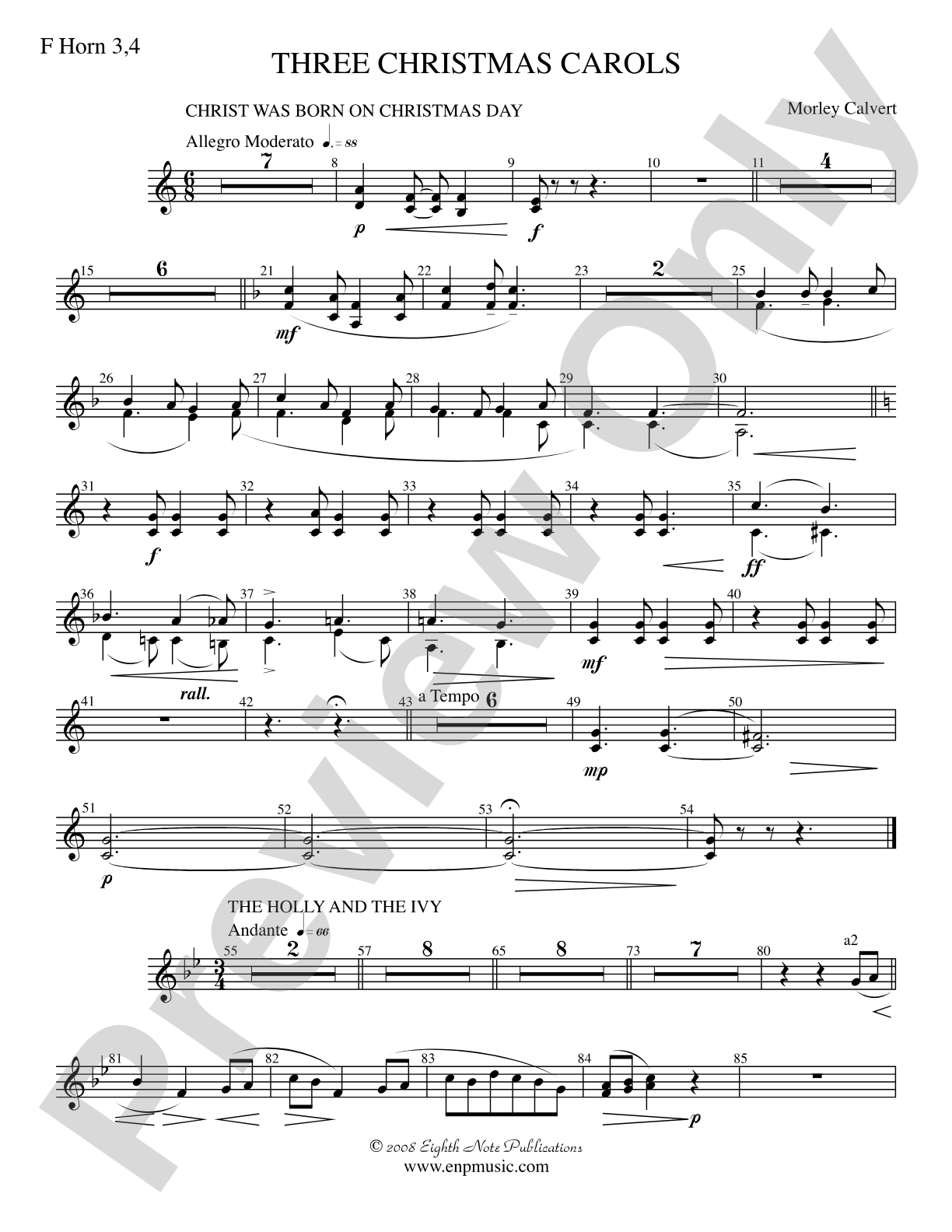 Three Christmas Carols: 3rd & 4th F Horns