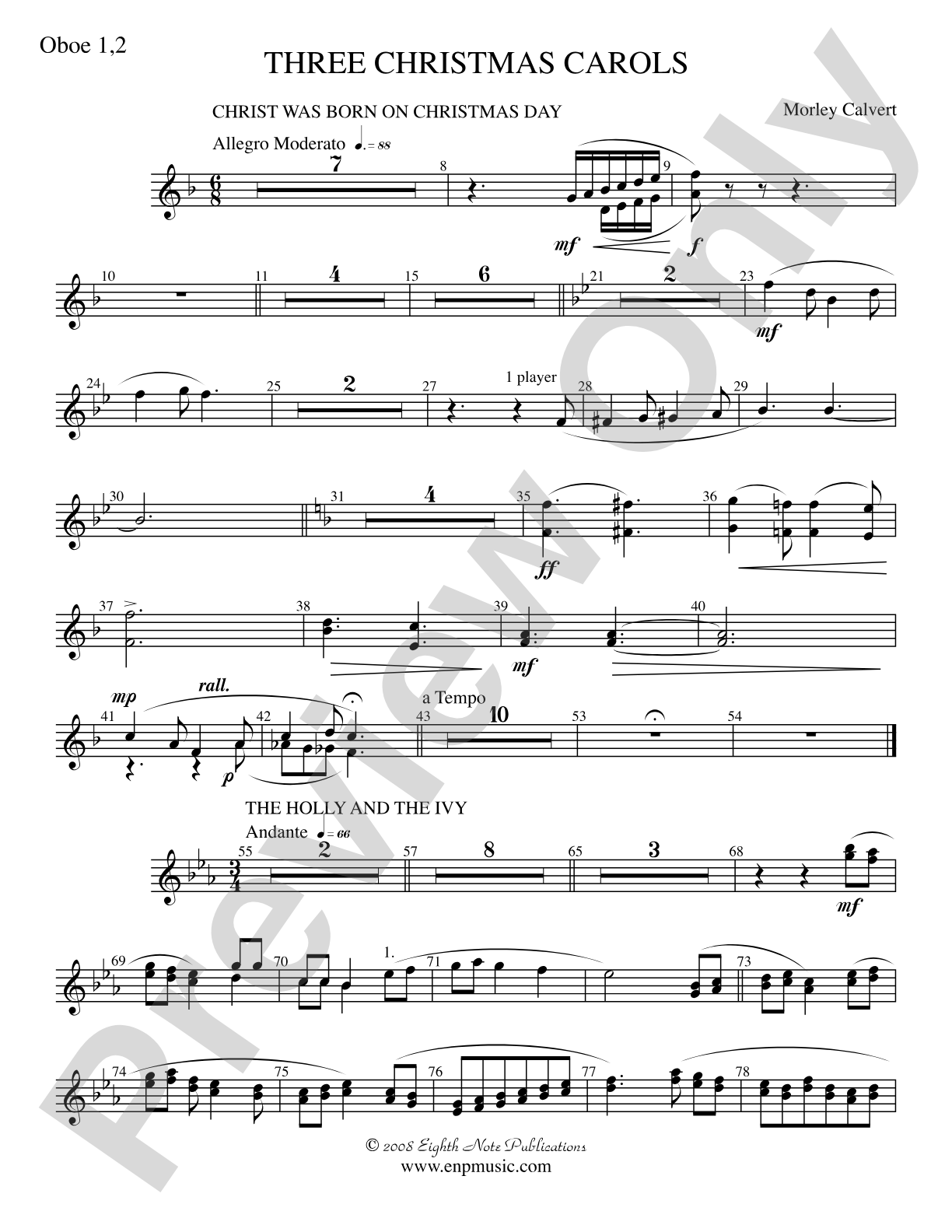Three Christmas Carols: 1st & 2nd Oboe