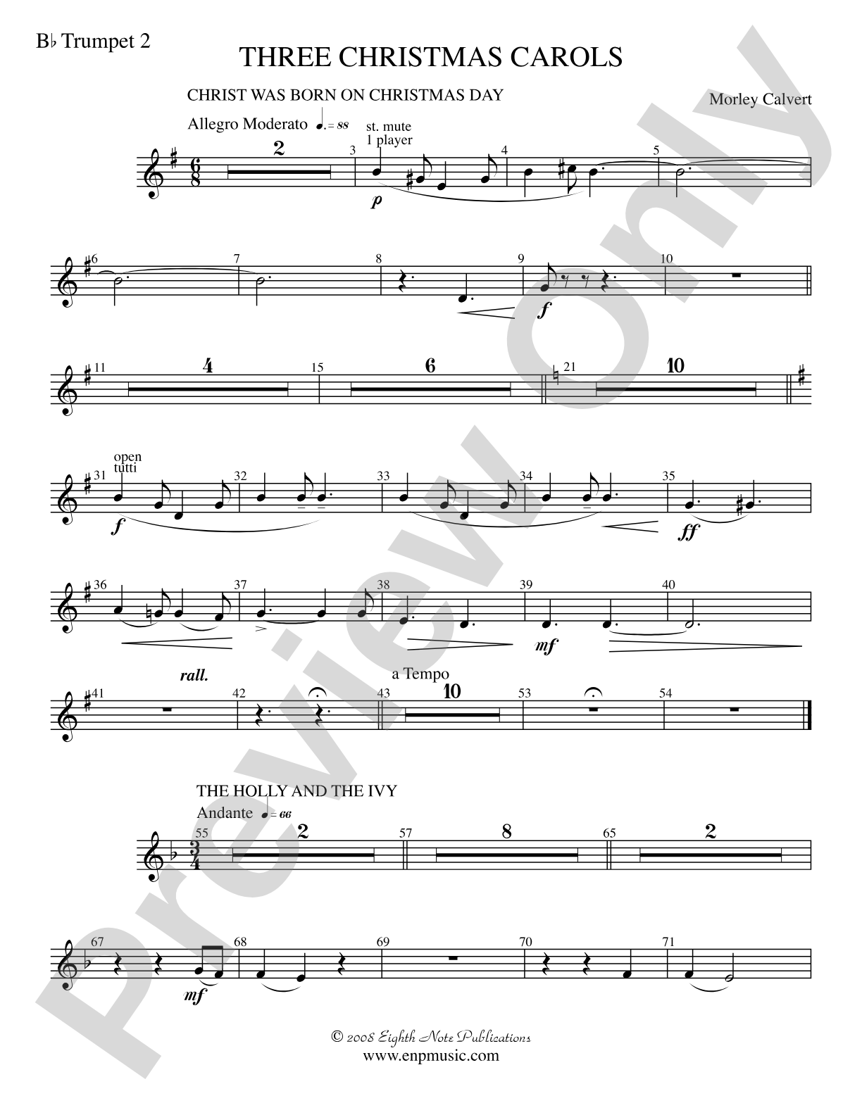Three Christmas Carols: 2nd B-flat Trumpet
