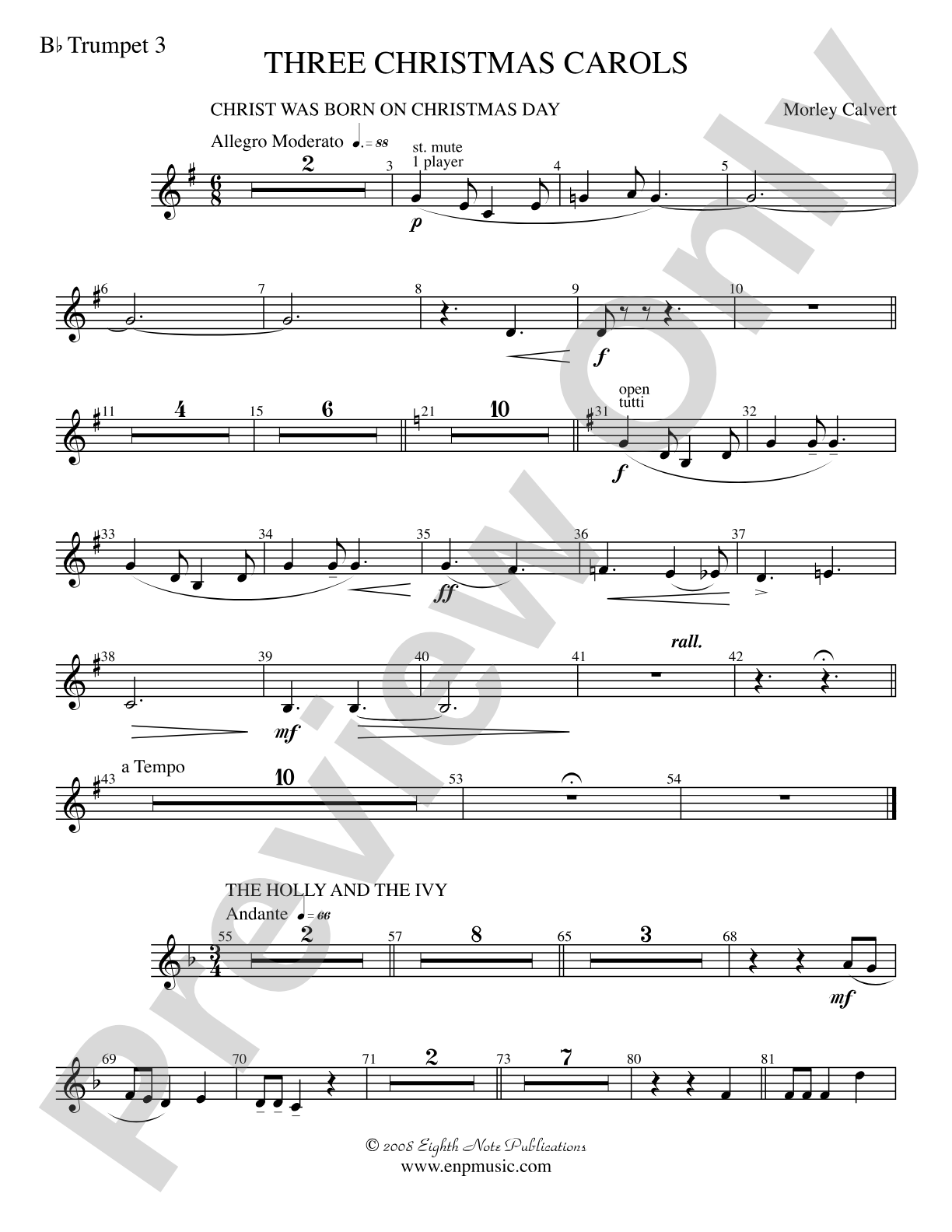 Three Christmas Carols: 3rd B-flat Trumpet