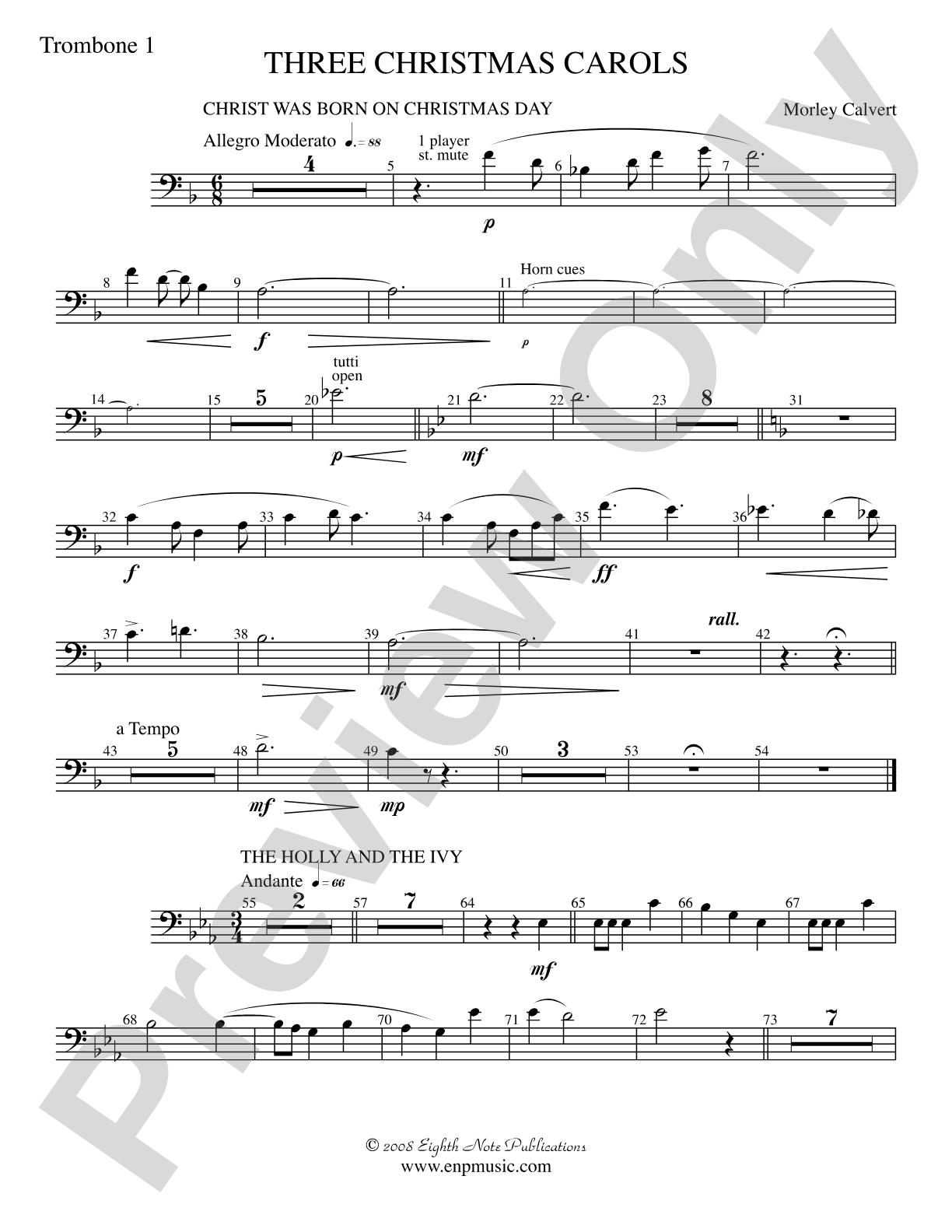 Three Christmas Carols: 1st Trombone