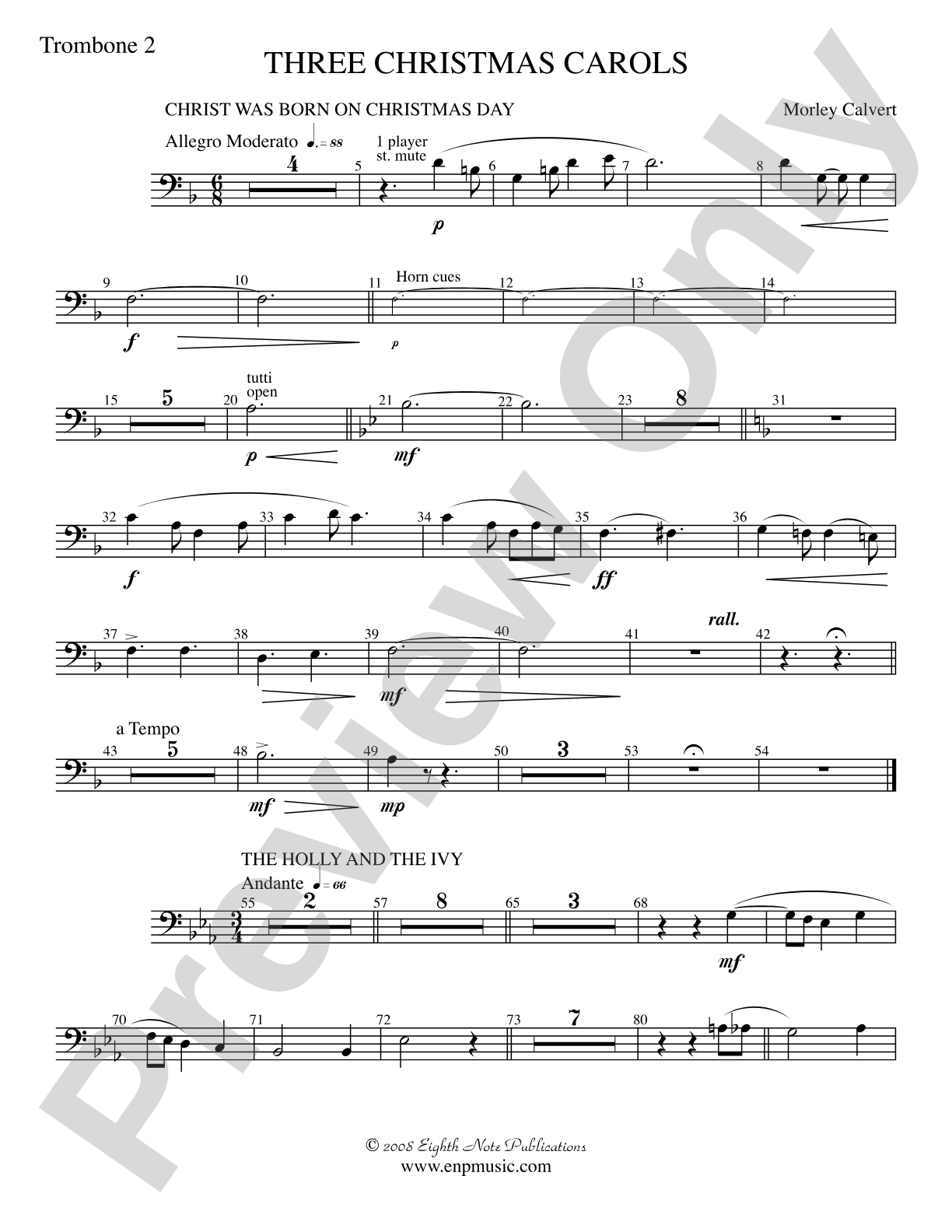 Three Christmas Carols: 2nd Trombone
