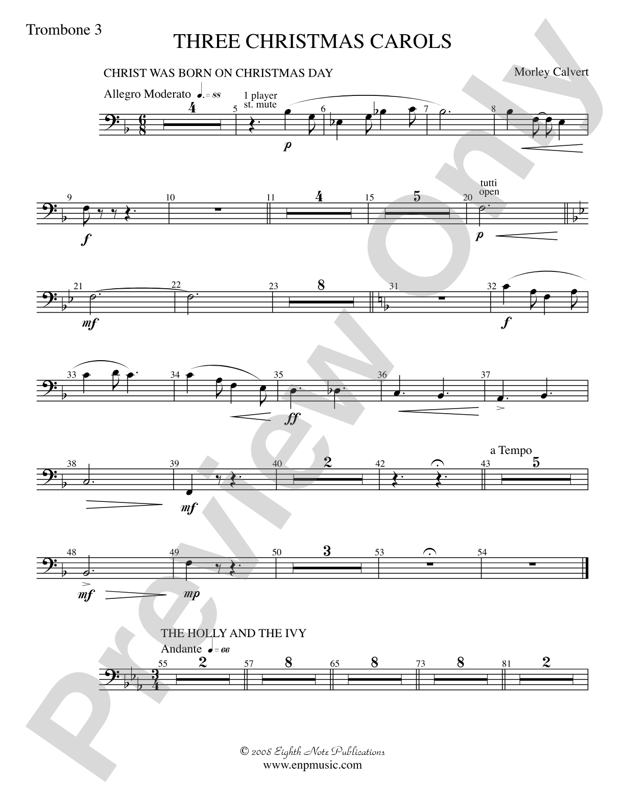 Three Christmas Carols: 3rd Trombone