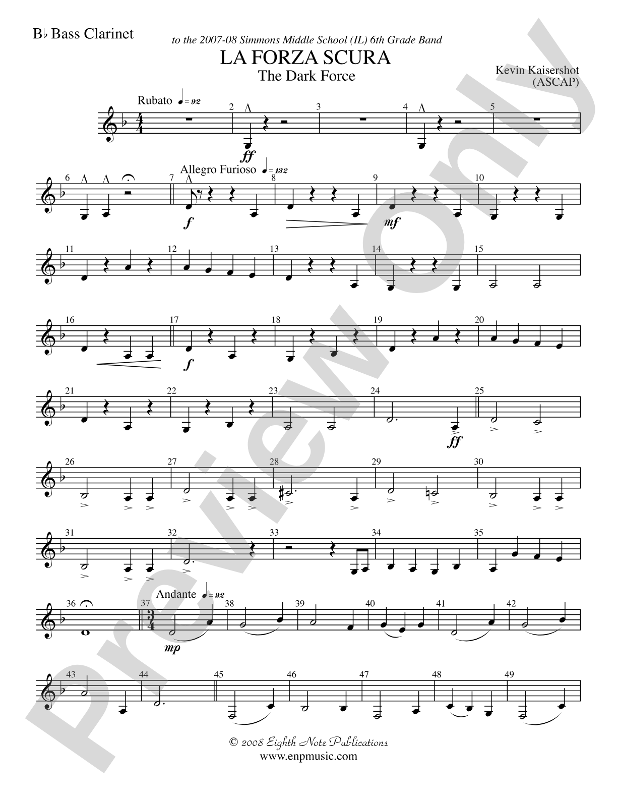 La Forza Scura (The Dark Force): B-flat Bass Clarinet