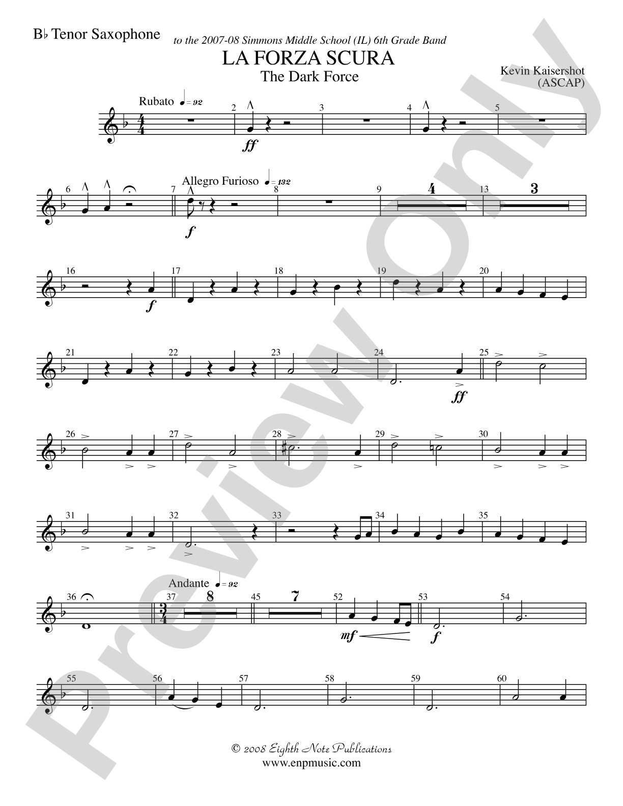 La Forza Scura (The Dark Force): B-flat Tenor Saxophone