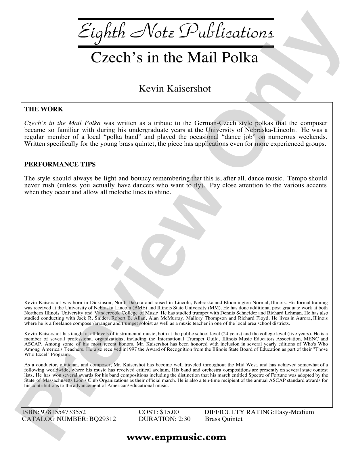 Czech's in the Mail Polka: Brass Quintet Score & Parts