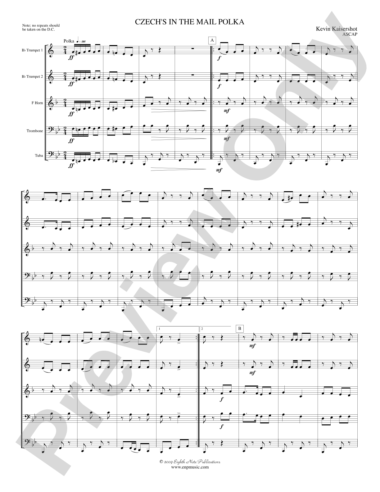 Czech's in the Mail Polka: Brass Quintet Score & Parts