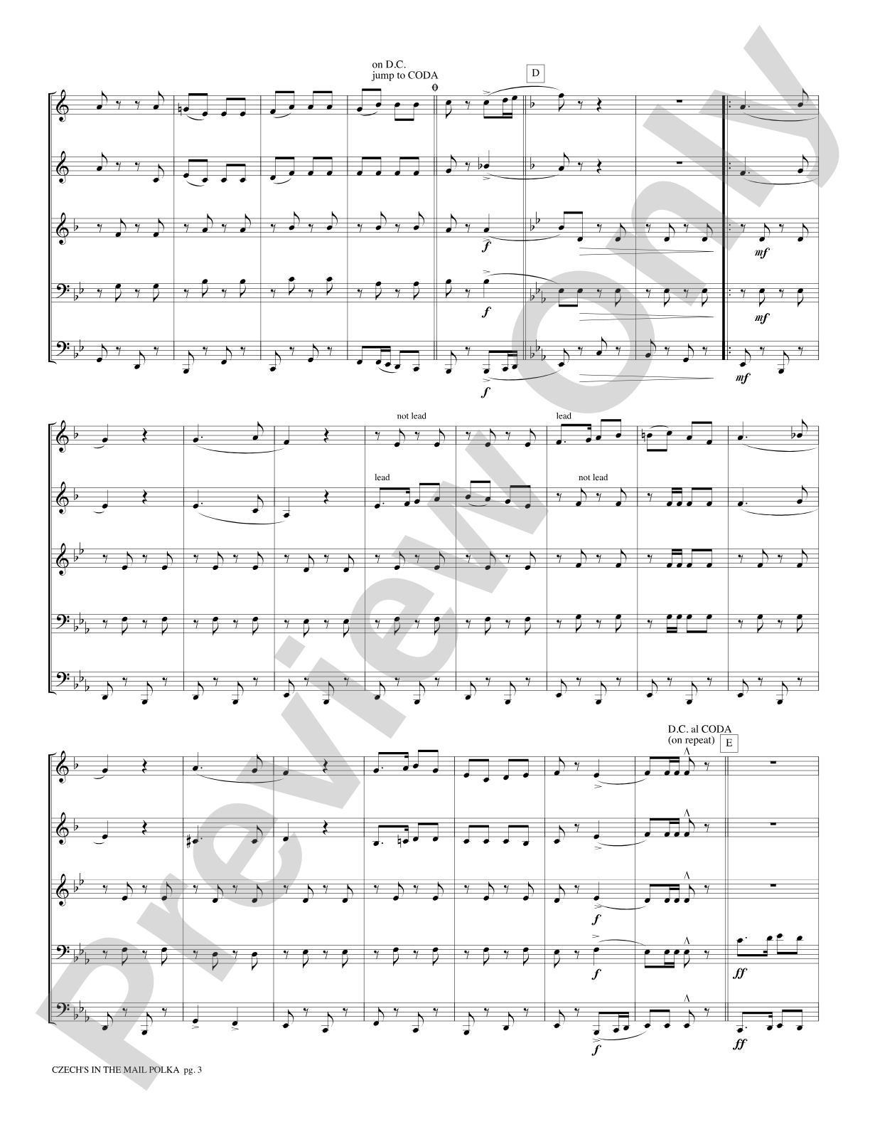 Czech's in the Mail Polka: Brass Quintet Score & Parts