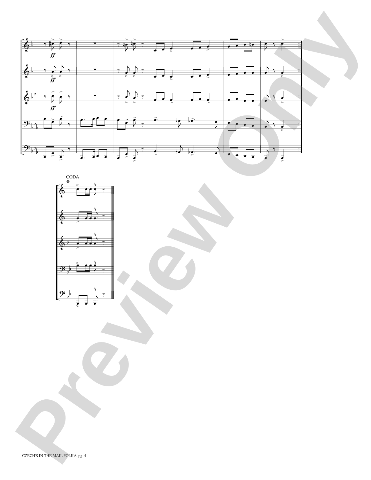 Czech's in the Mail Polka: Brass Quintet Score & Parts