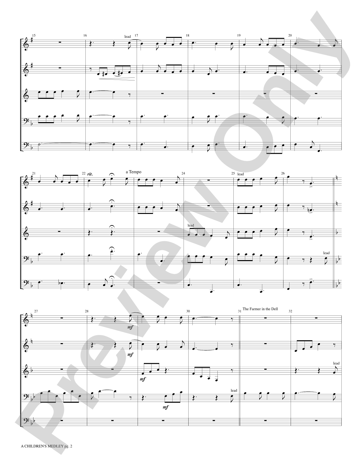A Children's Medley: Brass Quintet Score & Parts