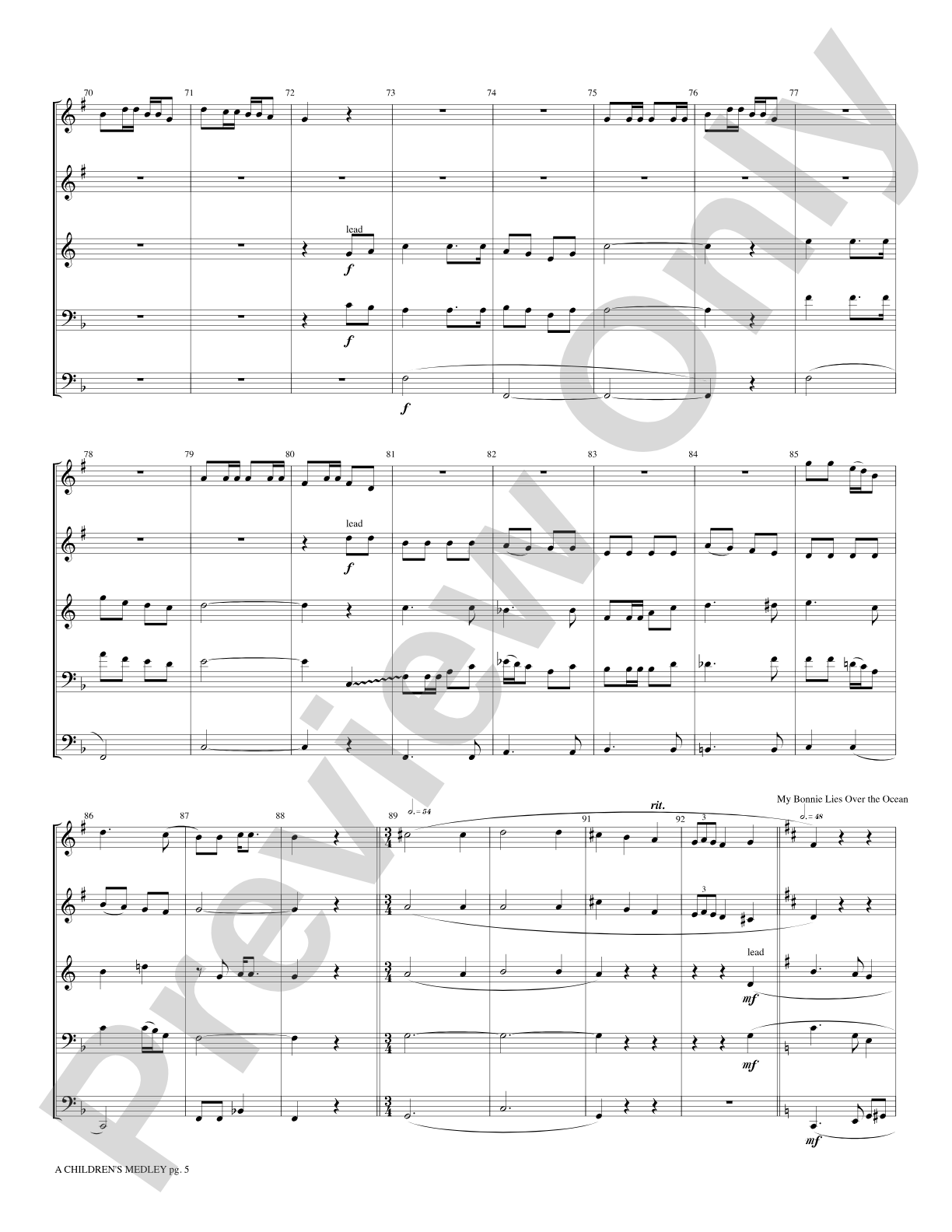 A Children's Medley: Brass Quintet Score & Parts