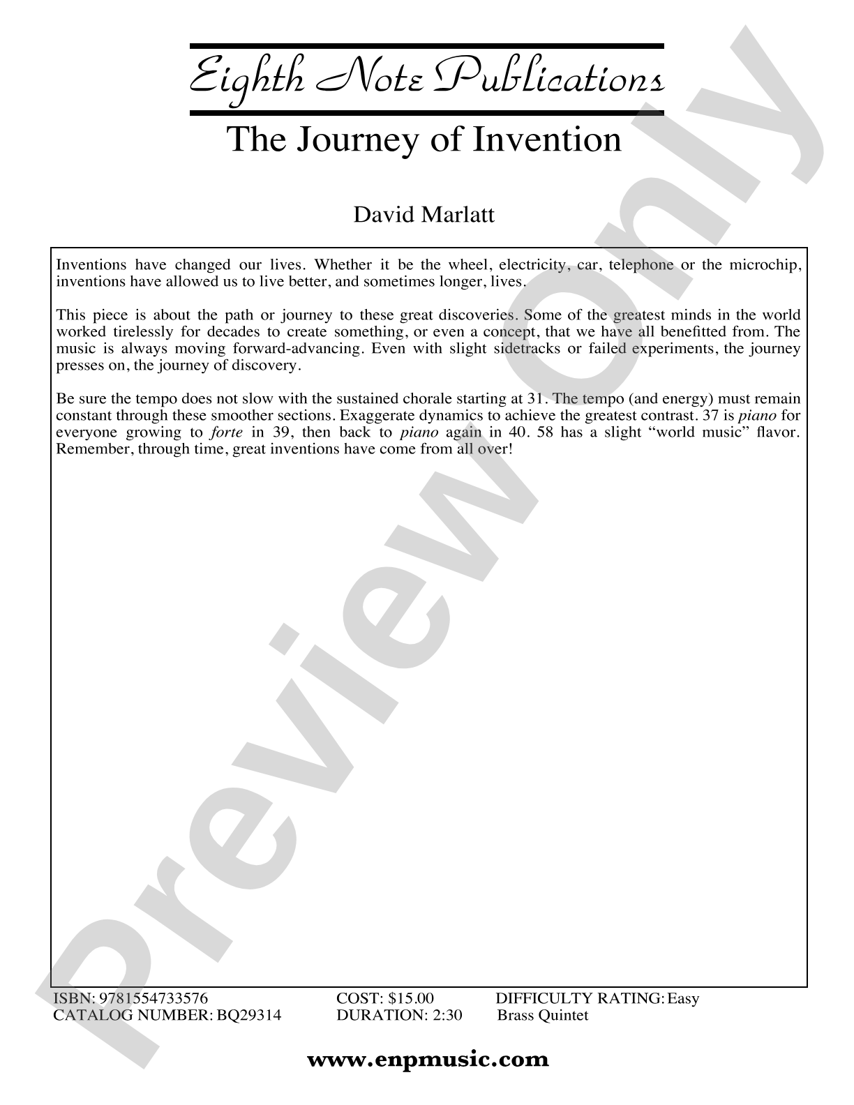 The Journey of Invention: Brass Quintet Score & Parts