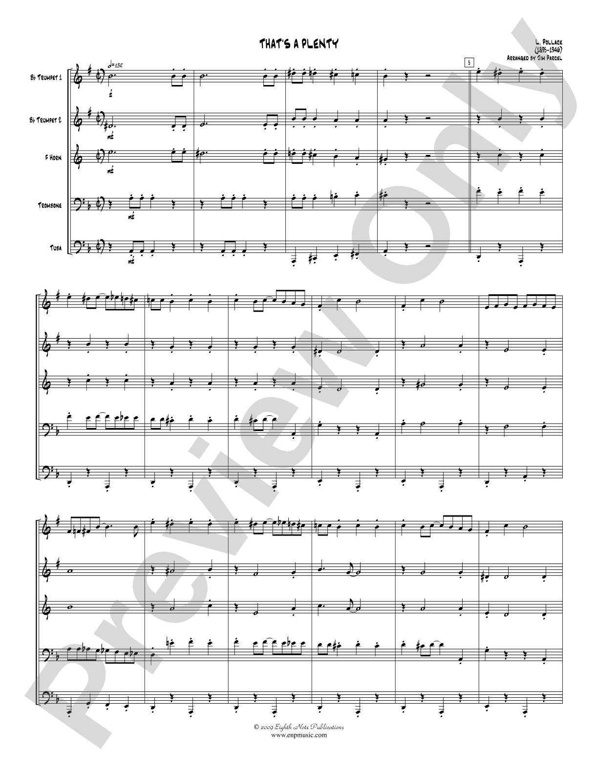 That's a Plenty: Brass Quintet Score & Parts