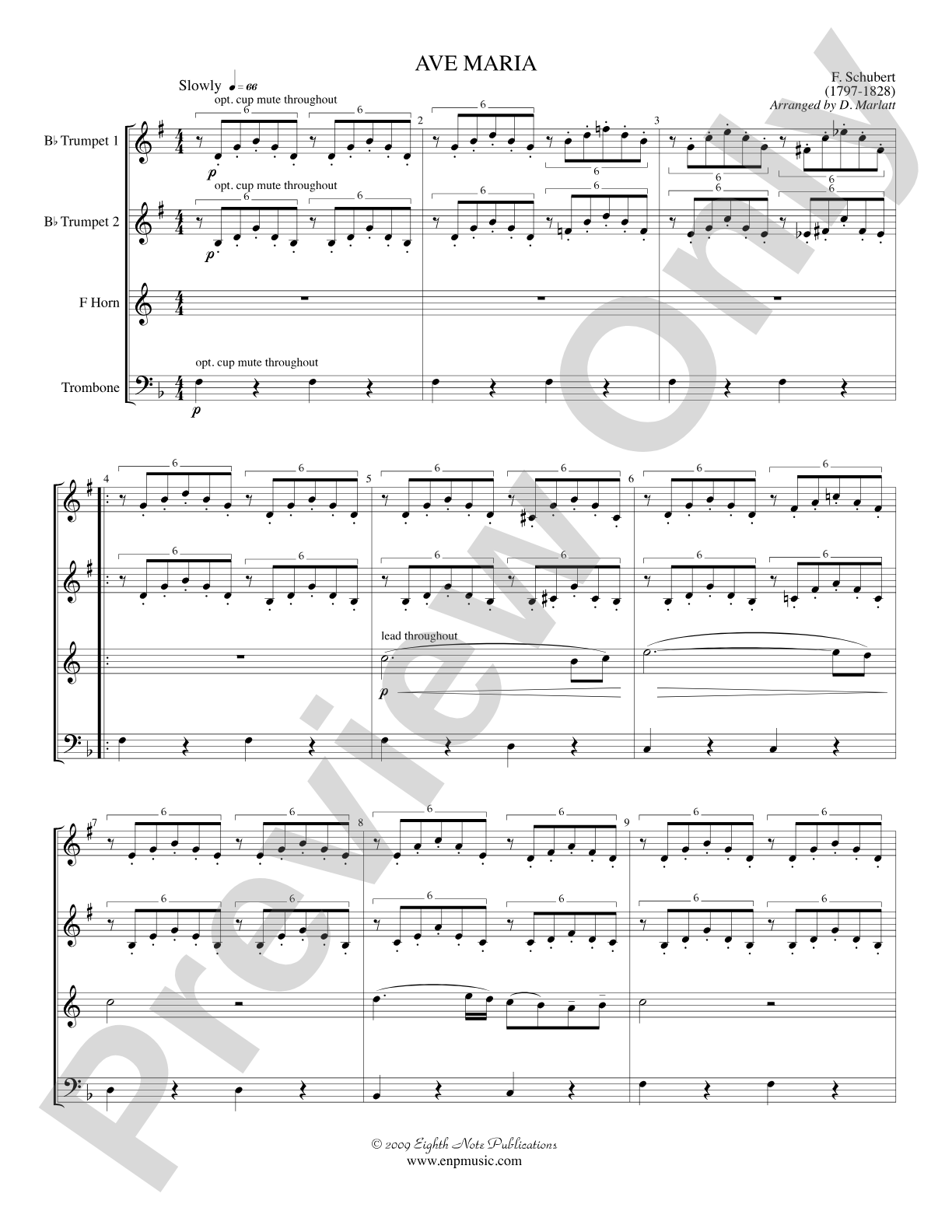 Ave Maria: Brass Quartet Score & Parts