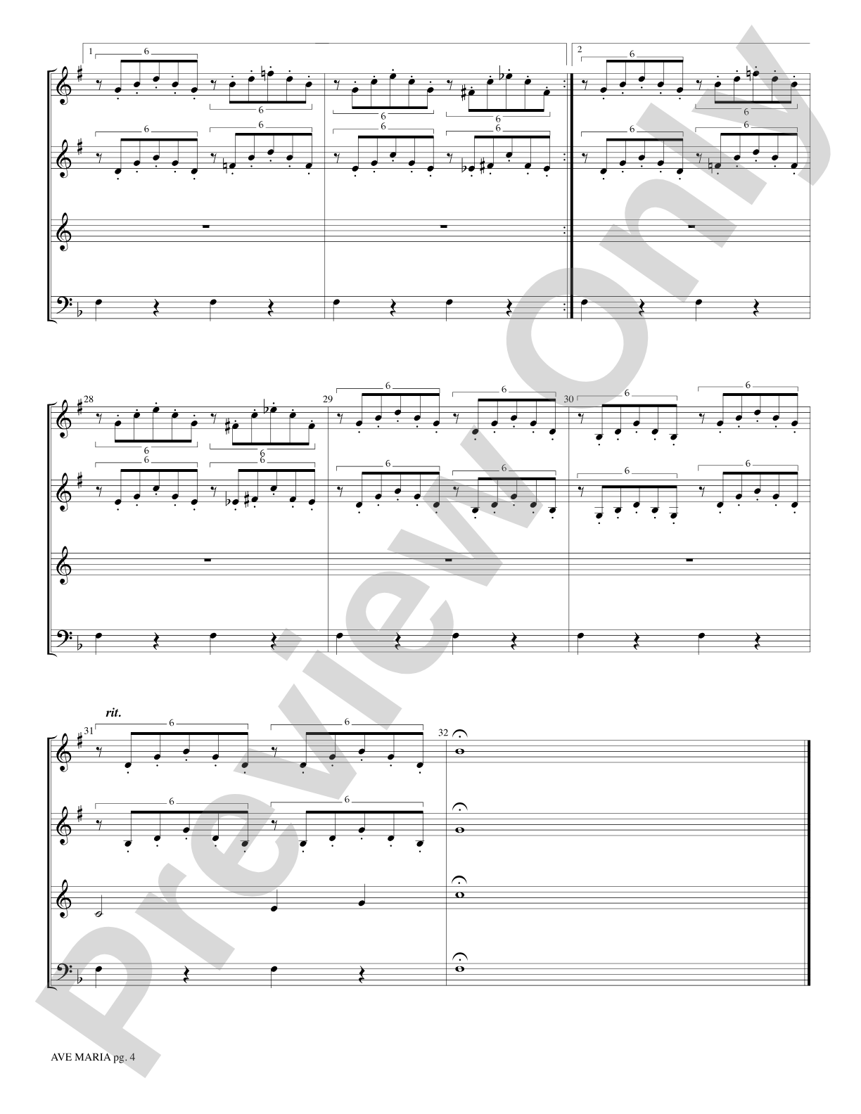 Ave Maria: Brass Quartet Score & Parts