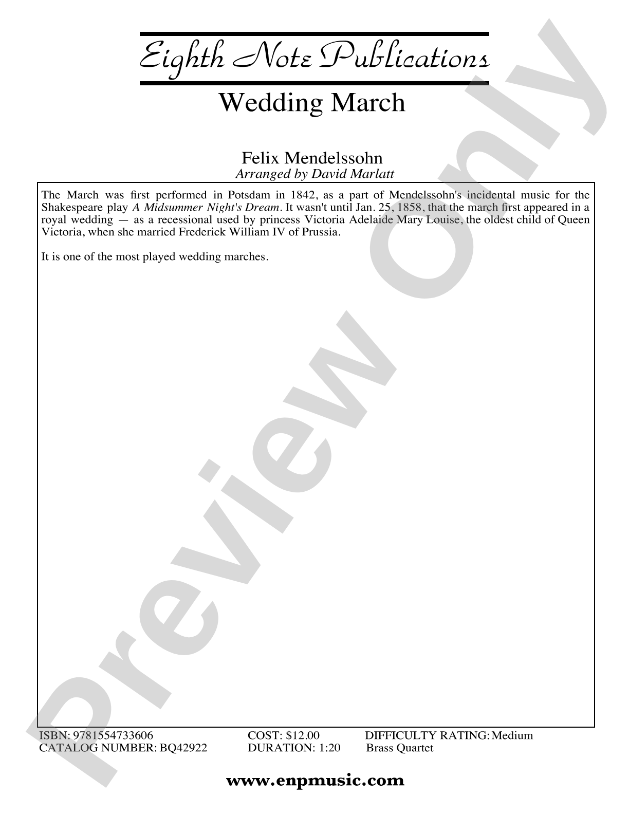Wedding March: Brass Quartet Score & Parts