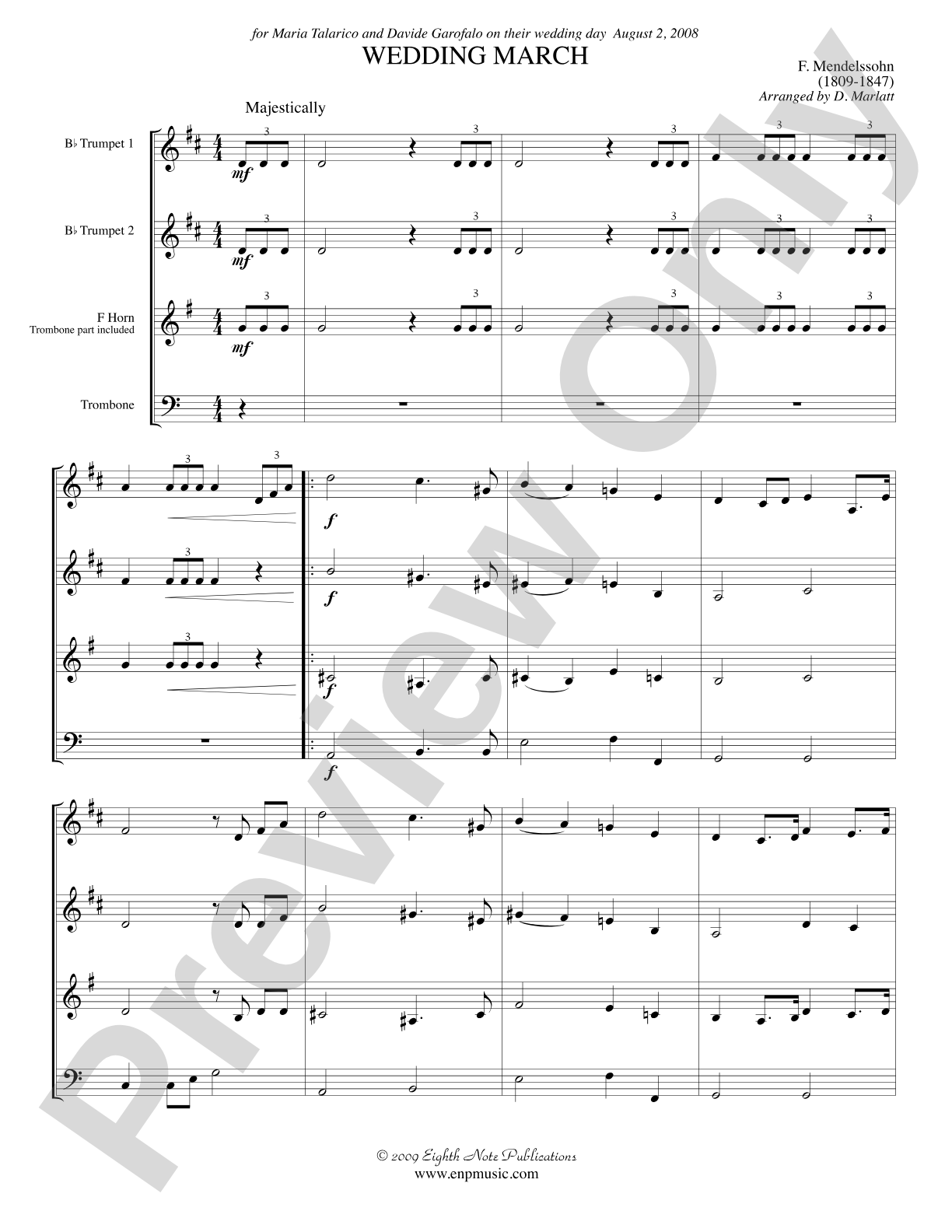 Wedding March: Brass Quartet Score & Parts