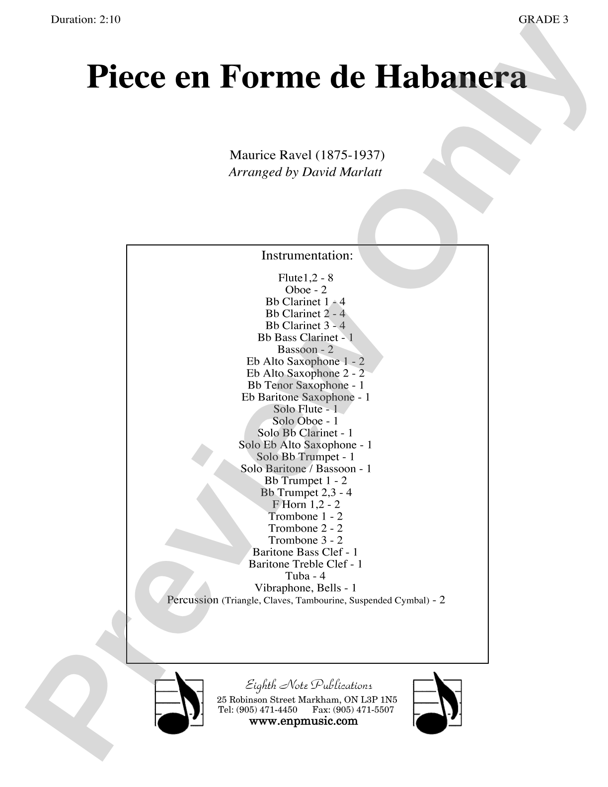 Piece en Forme de Habanera (Soloist and Concert Band): Concert Band Conductor Score & Parts