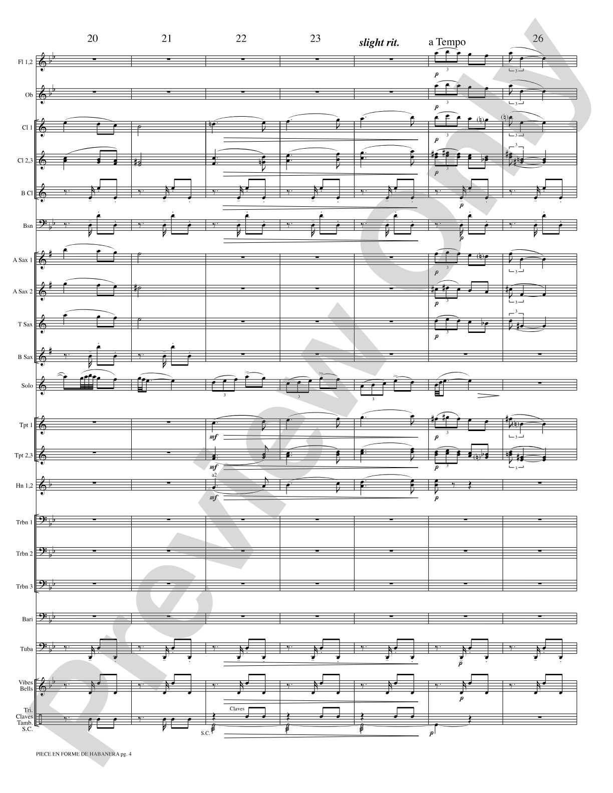 Piece en Forme de Habanera (Soloist and Concert Band): Concert Band Conductor Score & Parts