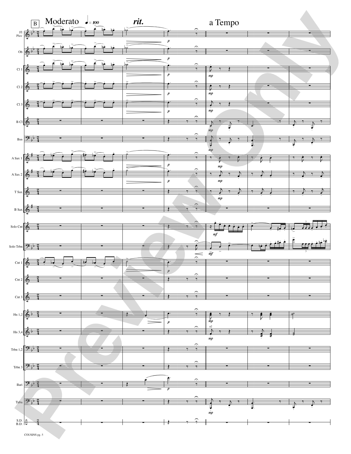Cousins (Cornet and Trombone Duet and Concert Band): Concert Band Conductor Score & Parts