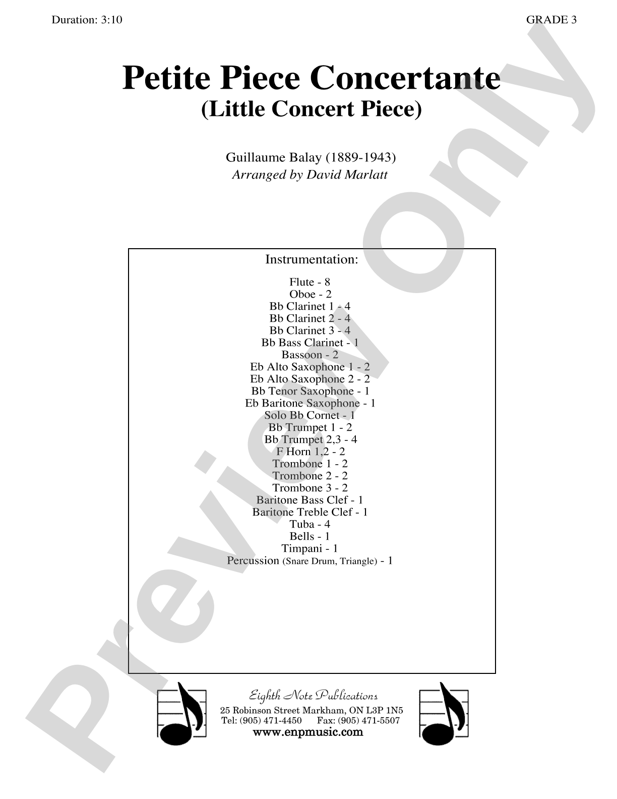 Petite Piece Concertante (Little Concert Piece) (Solo Cornet and Concert Band): Concert Band Conductor Score & Parts