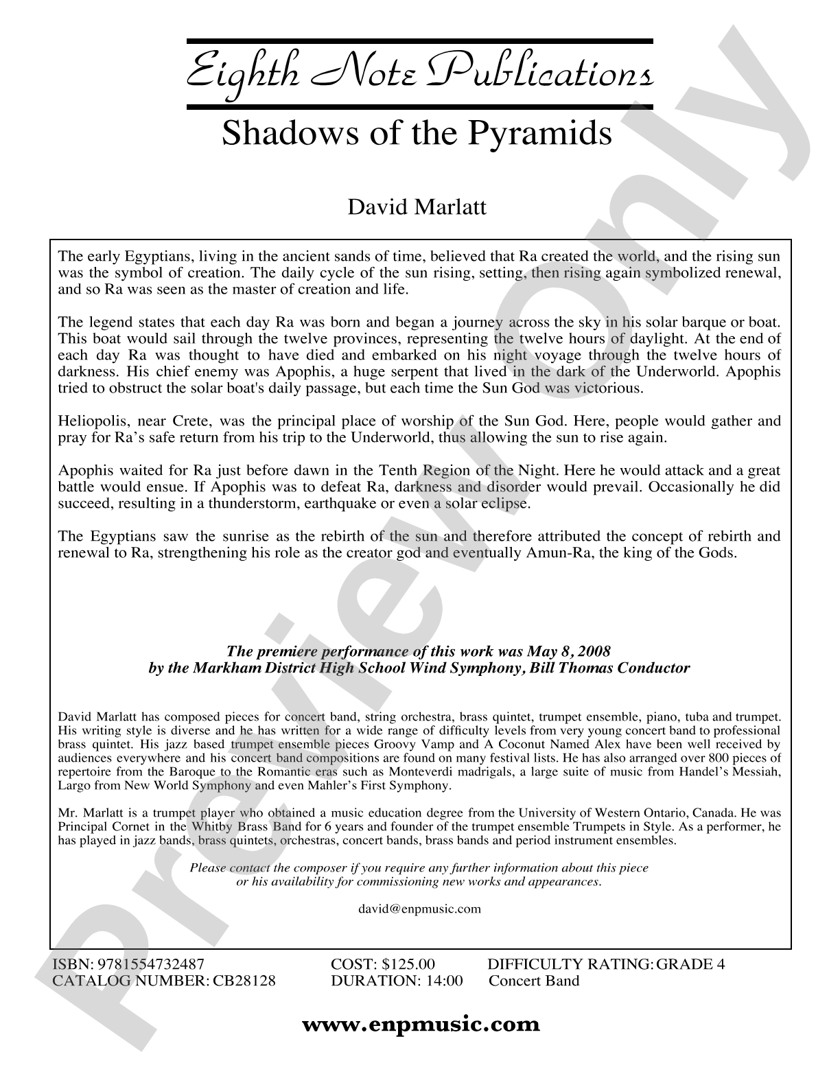 Shadows of the Pyramids: Concert Band Conductor Score & Parts